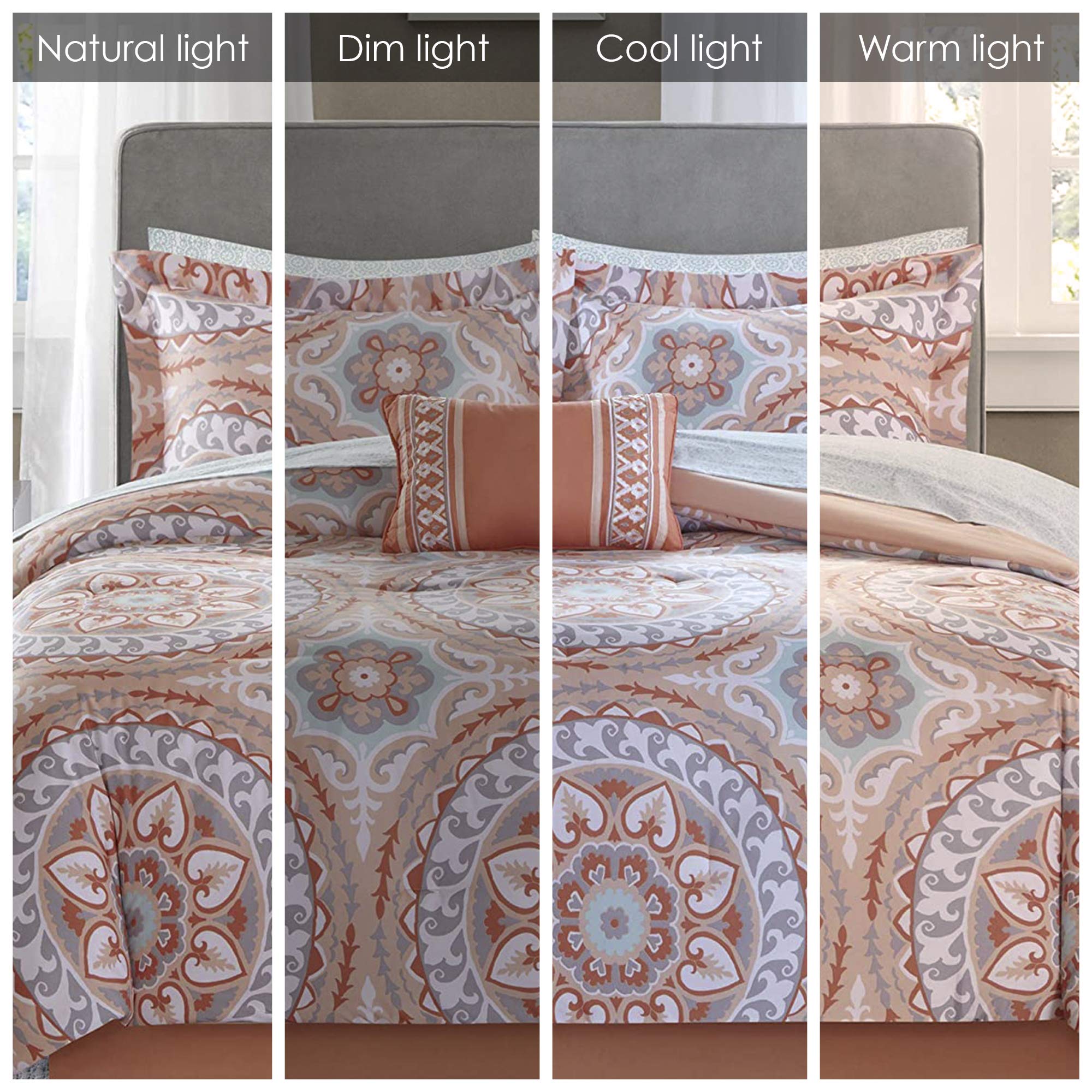 Madison Park Essentials Serenity 9-Piece Queen Bed in a Bag Comforter Set - Medallion Damask Design, All Season Cotton Bedding with Sheet Set & Bedskirt (90