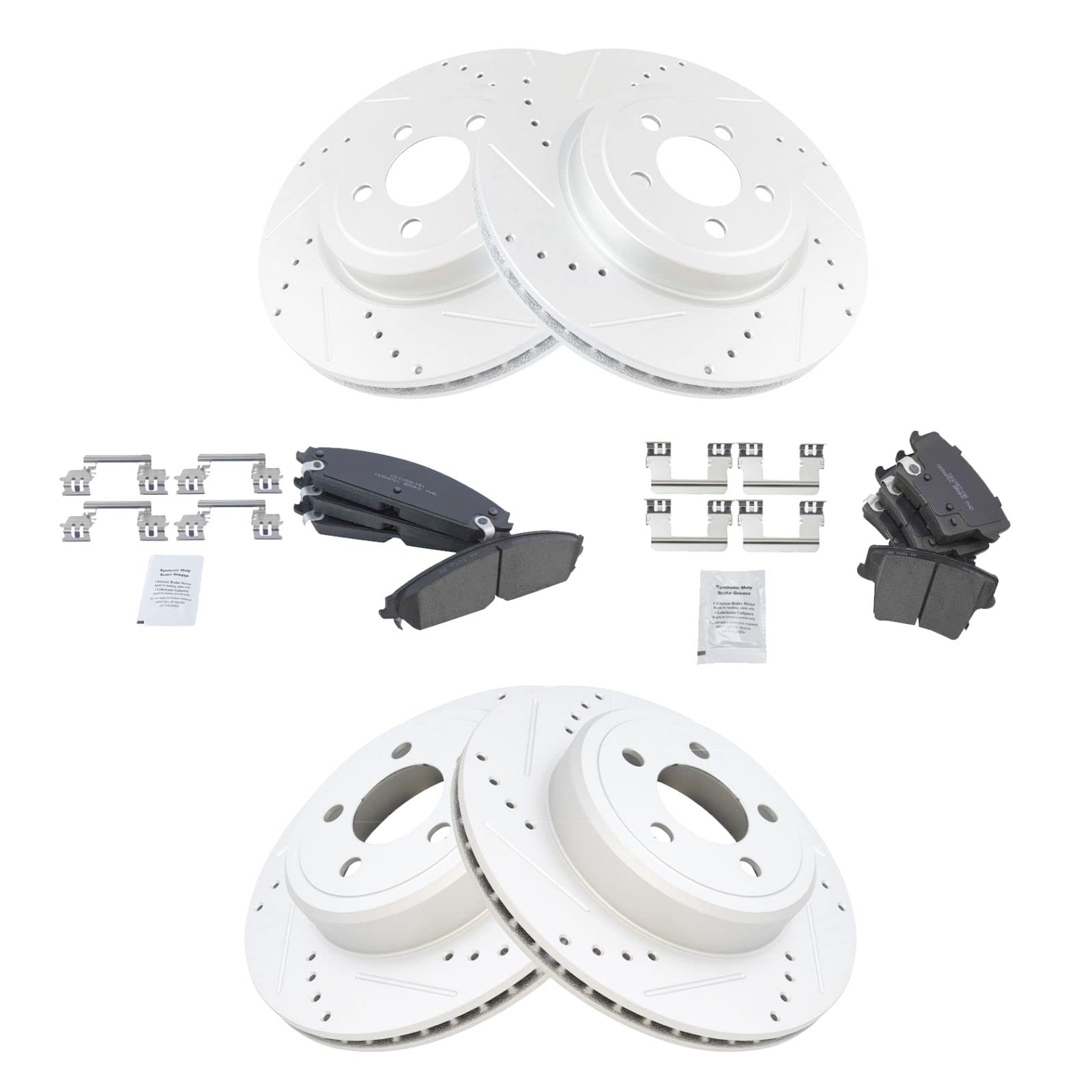 High-Performance Ceramic Brake Pads & Drilled Slotted Rotors Kit - Front & Rear Brake Upgrade for Cars, Trucks & SUVs - Perfect for Racing, Towing & Daily Driving