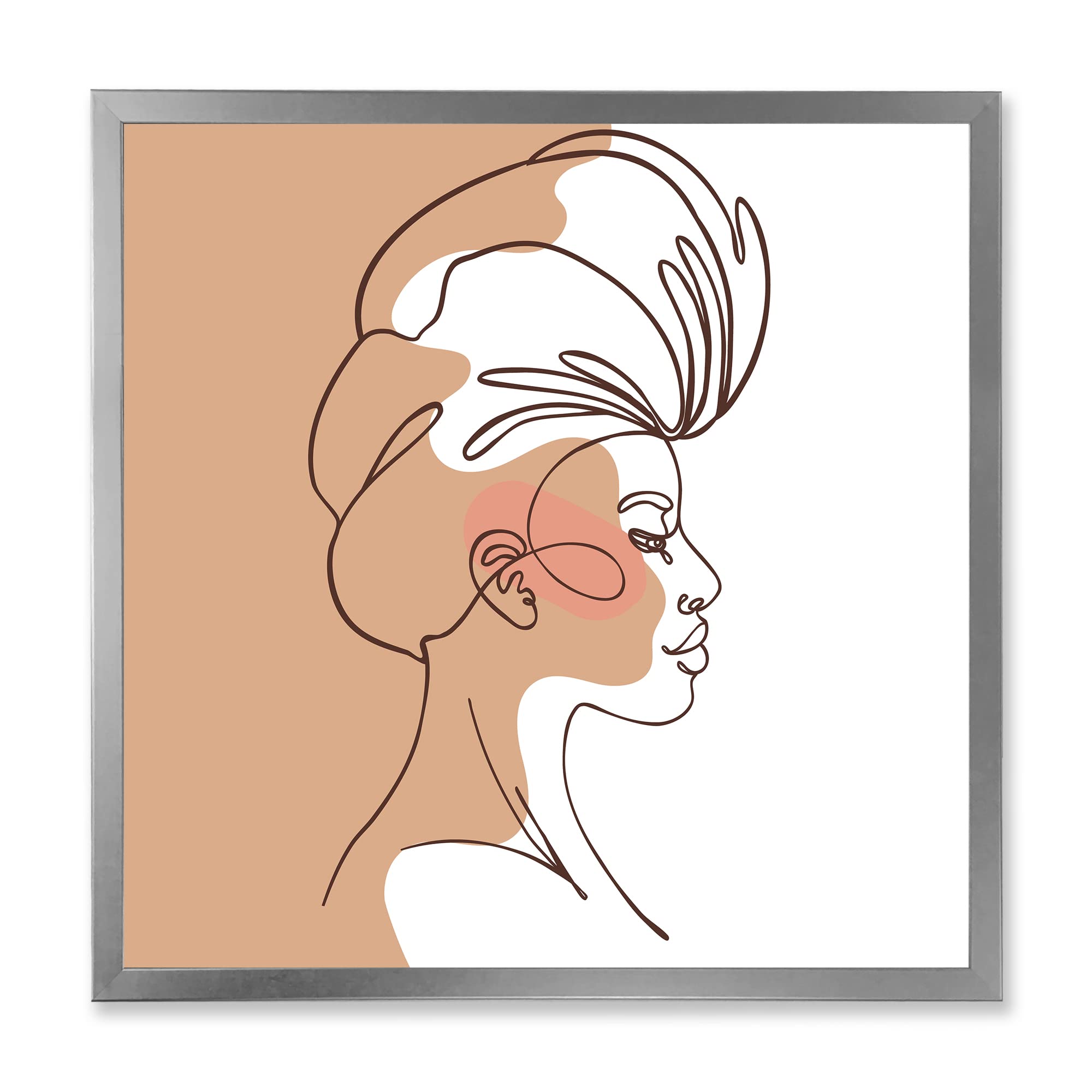 DesignQ One Line Portrait of African American Woman II - Modern Framed Wall Art Decor for Living Room, Bedroom & Office - Minimalist Black & White Line Drawing Artwork