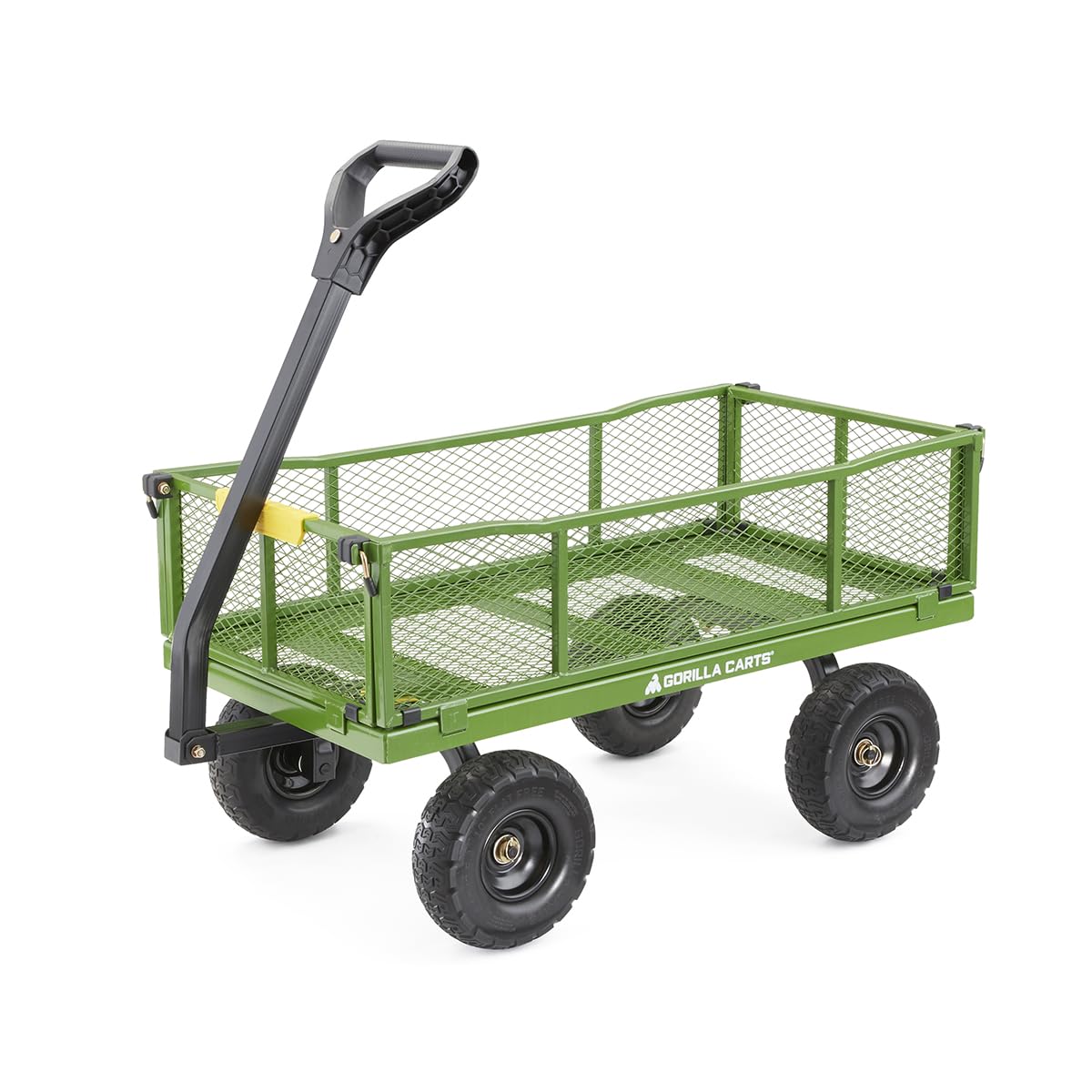 Gorilla Carts 4 Cubic Feet Steel Utility Cart with No-Flat Tires - Heavy Duty Garden Cart for Yard Work, Landscaping & Home Improvement (Green, Amazon Exclusive)