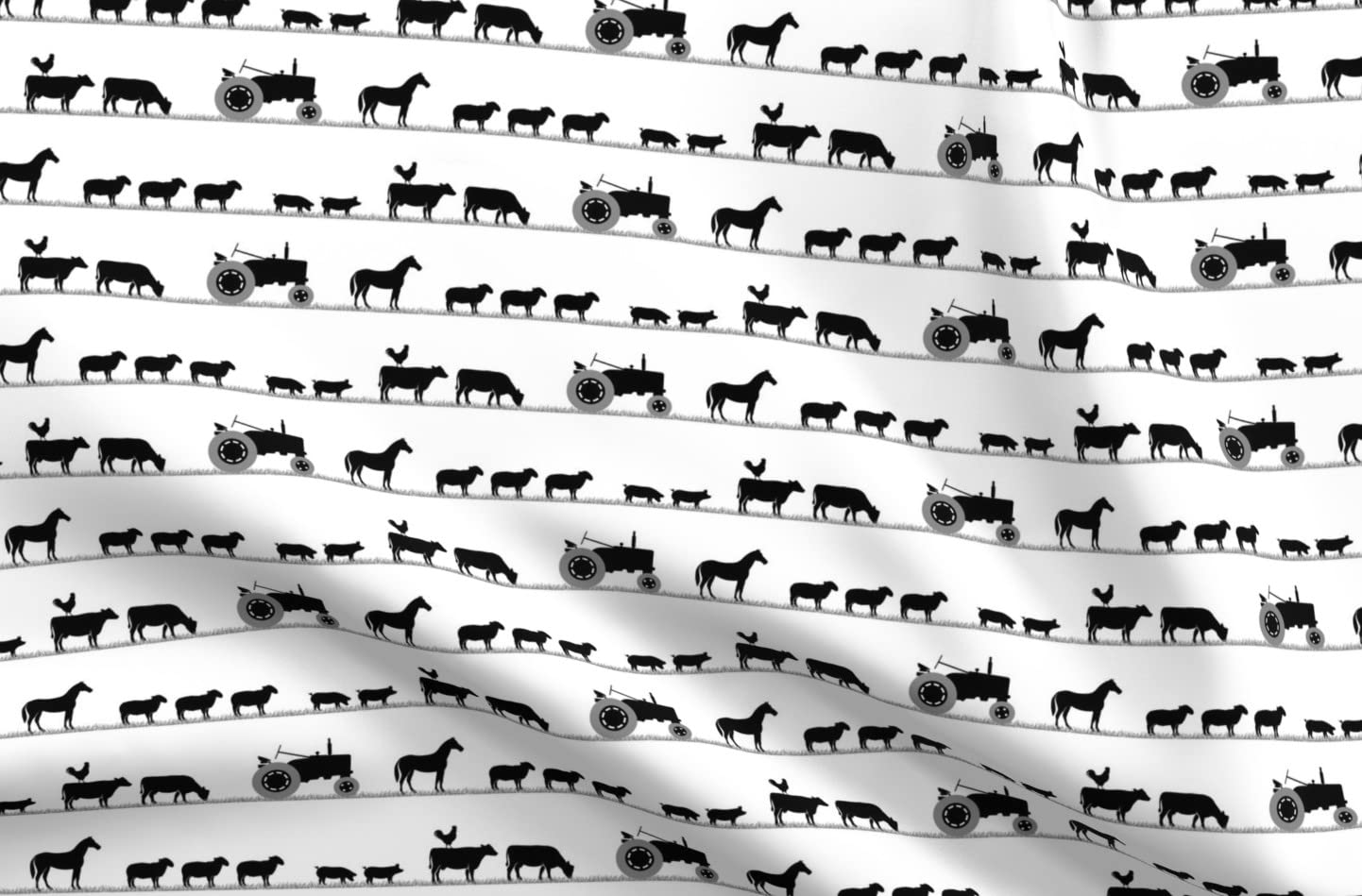 Farm Animals Parade Printed Minky Fabric - Black Cute Horse Sheep Pig Tractor Design - Soft Fat Quarter for Baby Blankets, Quilt Backing & Plush Toys - Perfect for Sewing Projects, Nursery Decor & DIY Crafts