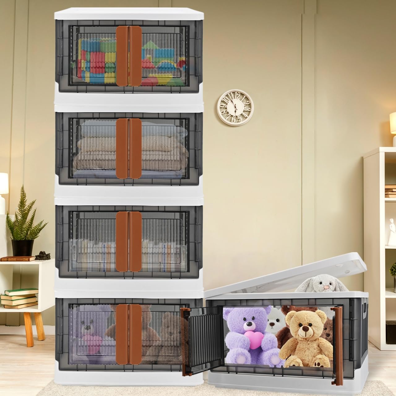 PEMUISE 4-Pack 19 Gallon (76 Qt) Clear Plastic Storage Bins with Lids - Stackable Closet Organizers, Bathroom Storage Cabinets & Folding Door Cube Boxes for Home Organization (Perfect for Bedroom, Closet, Bathroom & Office Storage Solutions)