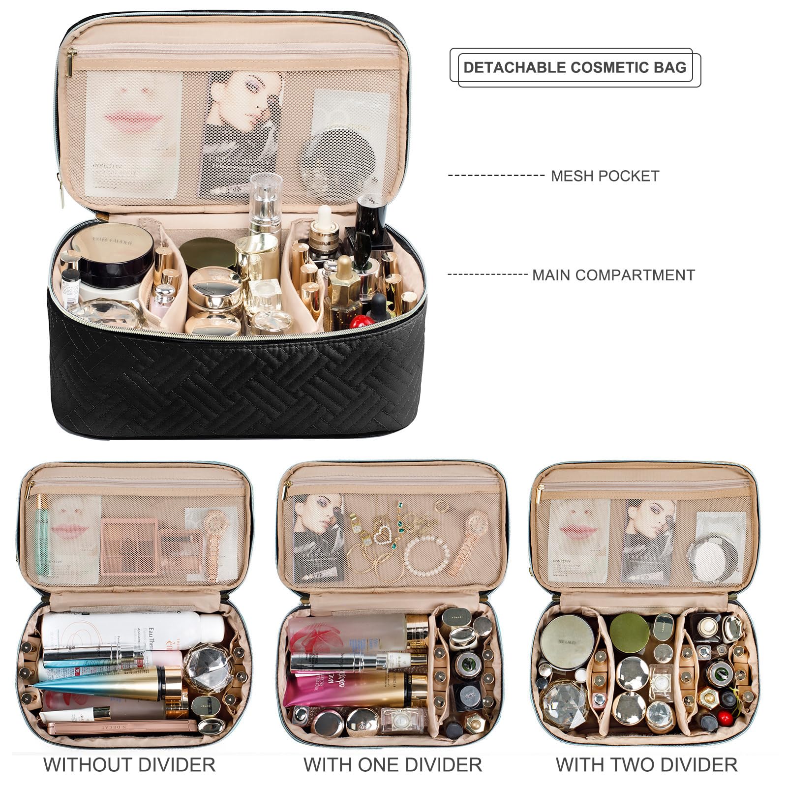 AMOIGEE Large Waterproof Makeup Bag - Double Layer Travel Cosmetic Organizer with Spacious Compartments for Brushes, Bottles & Palettes | Perfect for Travel, Home & Professional Use