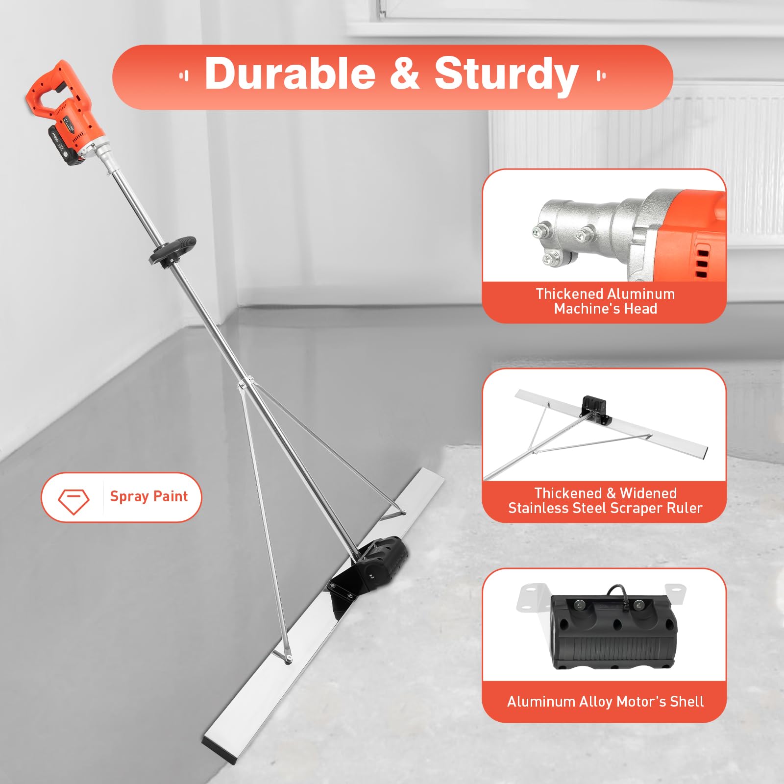 Electric Cordless Concrete Vibratory Screed Kit - Power Concrete Finishing Tool with Vibrating Machine for Road Construction & Site Work | Perfect for Driveways, Sidewalks & Slab Leveling