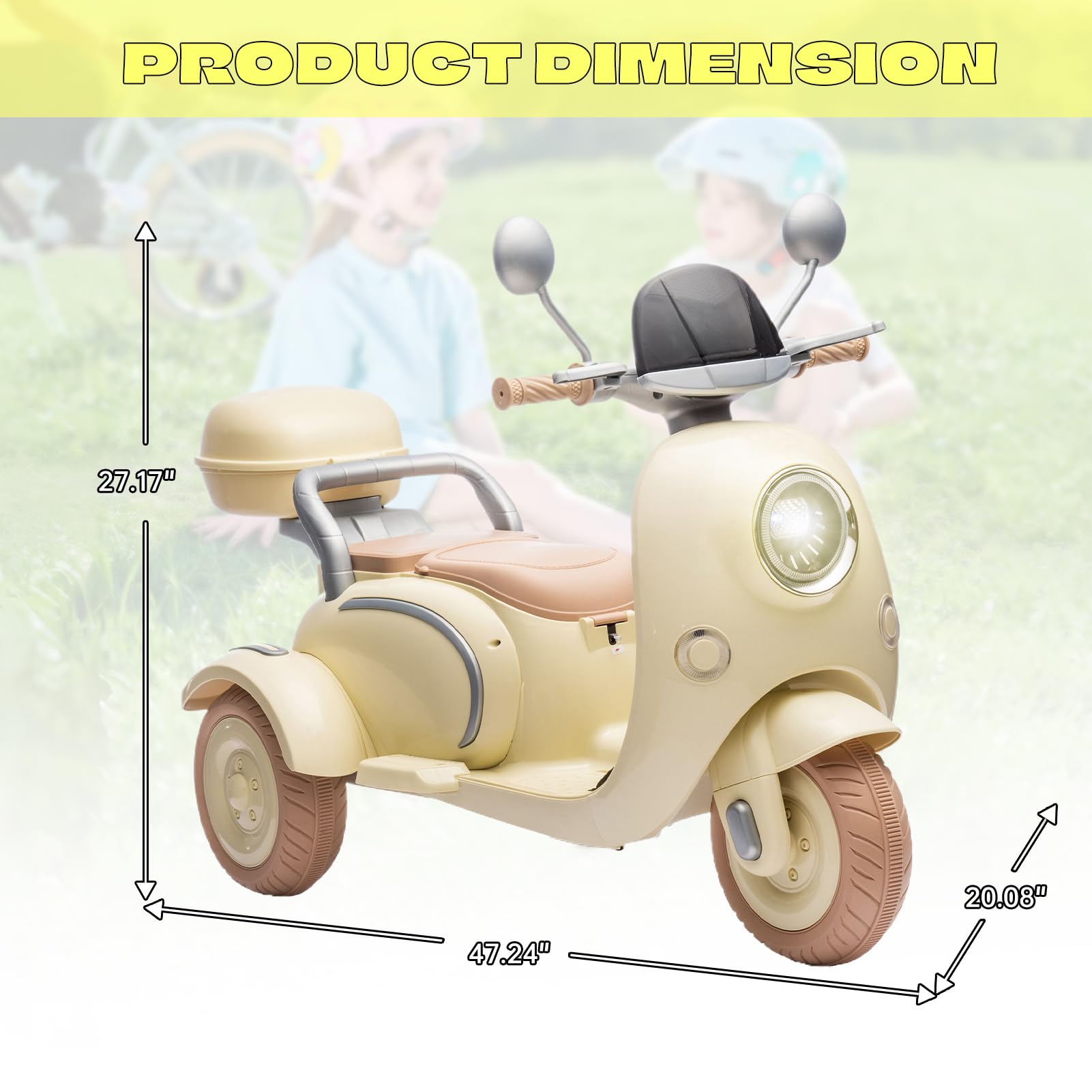 12V Kids Electric Motorcycle - 2 Seats, 3 Wheels with Bluetooth & Lights | Ride-On Toy for Ages 3+ | Outdoor Play & Gift