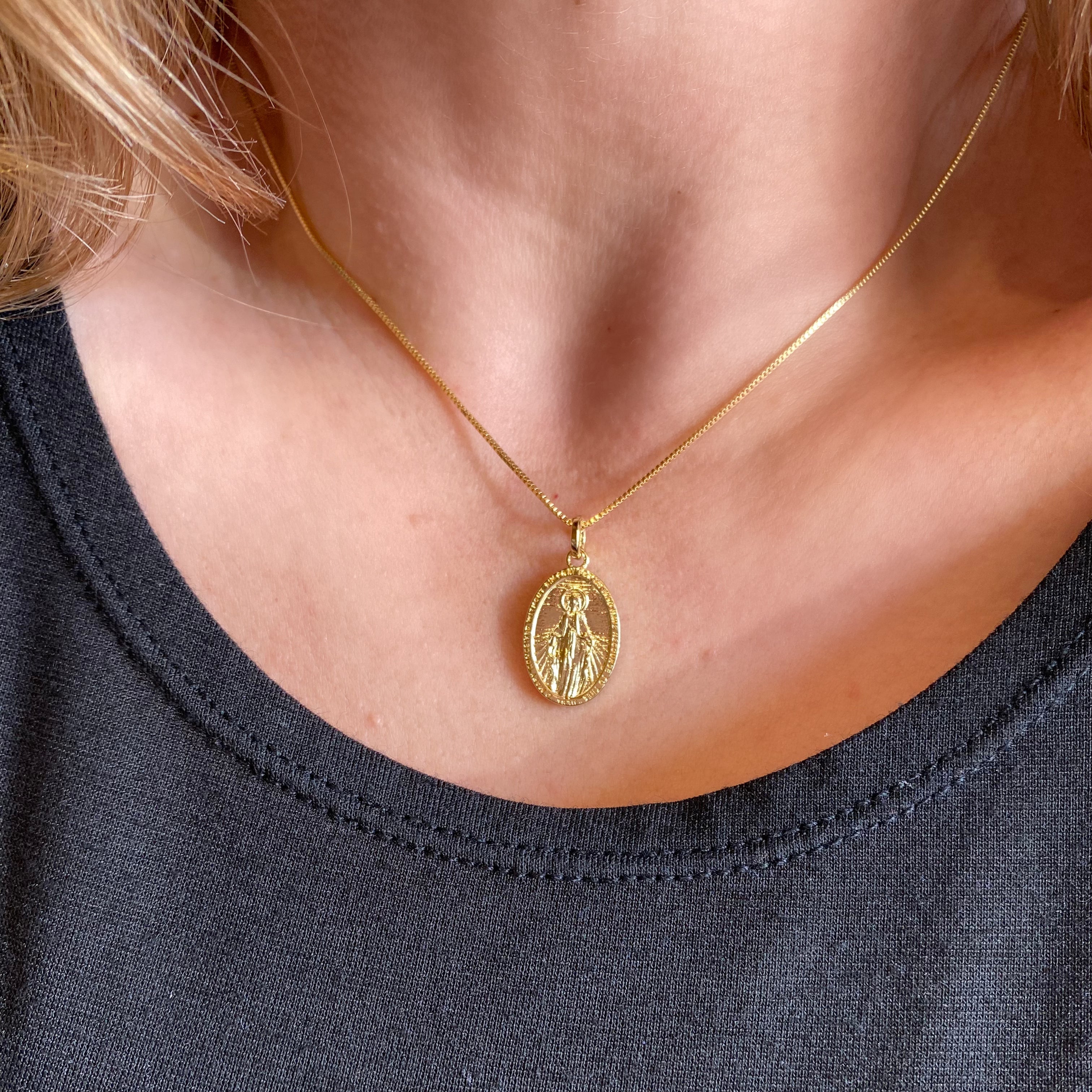 18K Gold Filled Double Sided Lady of Grace Medal Pendant Necklace - Religious Jewelry for Women, Baptism Gift, First Communion, Confirmation & Everyday Faith Inspiration