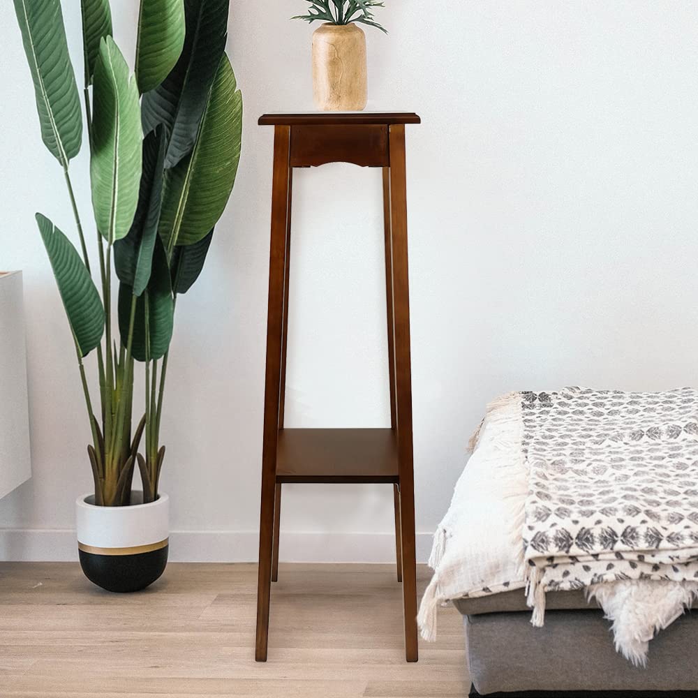 11.5'' Cedar Brown Birchwood Pedestal Plant Stand - Smooth Finish Wooden Display Stand for Indoor Plants, 39'' Tall - Easy Assembly Required | Perfect for Living Room, Patio, or Garden Decor