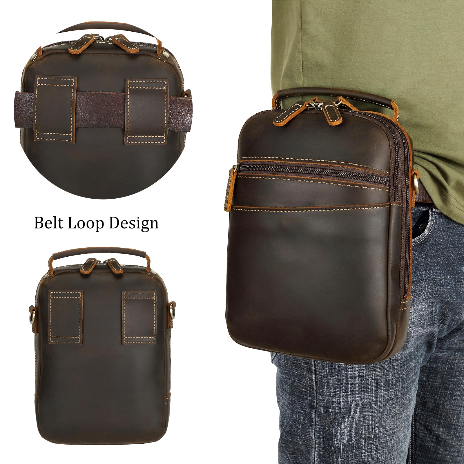 Premium Full Grain Italian Leather Concealed Carry Gun Pouch - Small Crossbody Handgun Bag & Fanny Pack for Pistol - Adjustable Waist Belt Firearm Holster Case for Outdoor, Travel & Everyday Protection