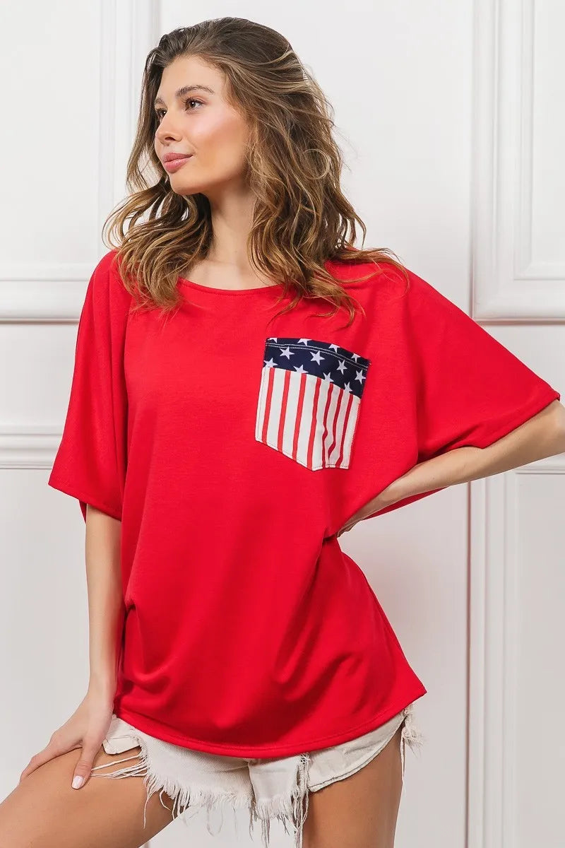BiBi French Terry Women's Top with Front Pocket & Dolman Sleeves - Casual Loungewear for Home & Street Style