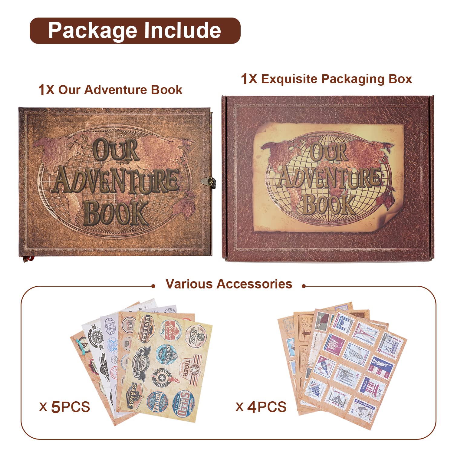 180-Page Adventure Scrapbook Photo Album - Retro Embossed Leather Hardcover Travel Journal for Couples | Memory Book for Anniversaries, Weddings & Mother's Day Gifts | Perfect for Travel Memories, Romantic Gifts & Special Occasions