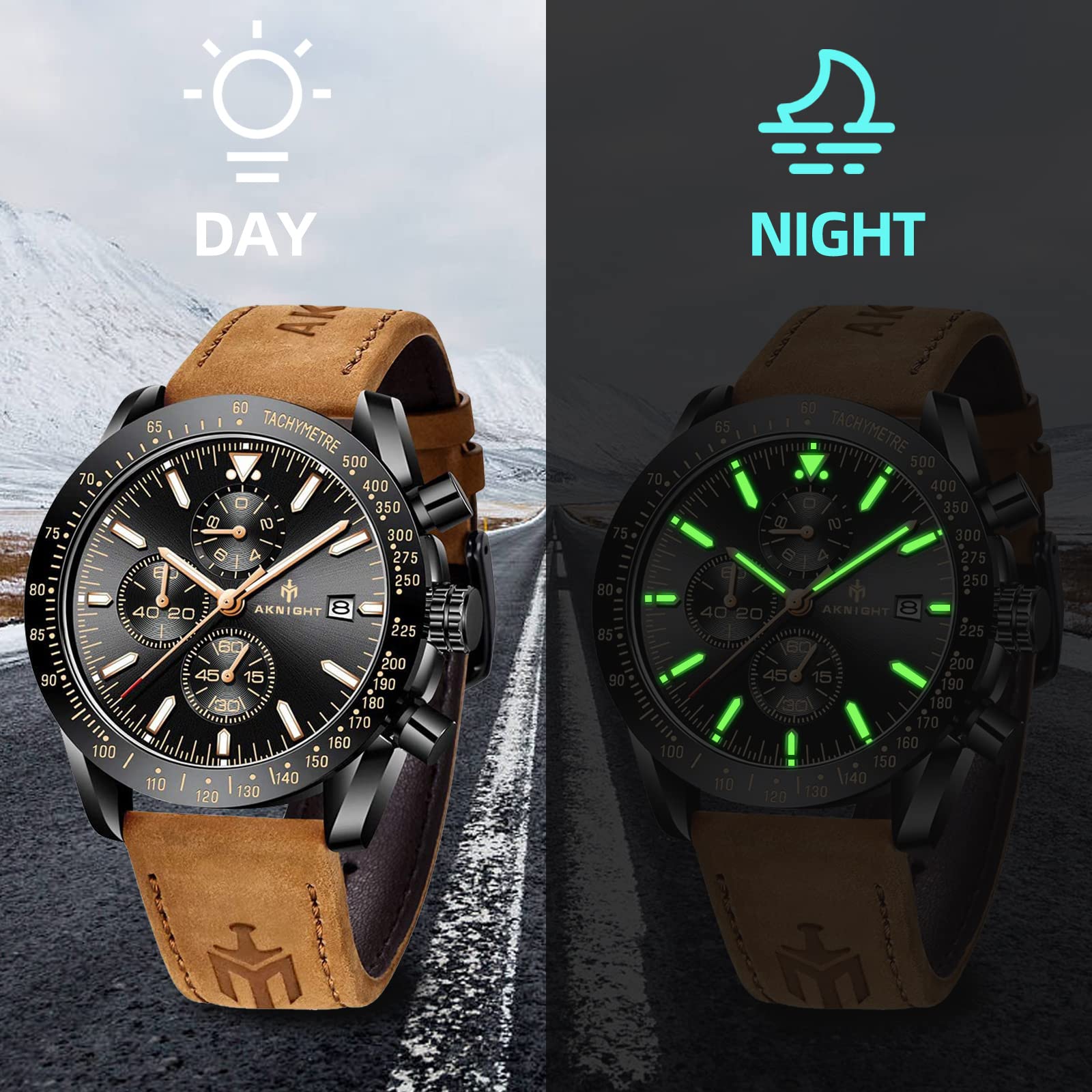 BENYAR AKNIGHT Men's Watch 45mm Big Face Waterproof Analog Quartz Chronograph - Business, Work, Sport & Casual Dress Watch with Calendar & Luminous Hands - Perfect for Office, Outdoor Activities & Daily Wear