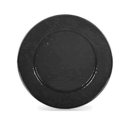 Premium Solid Black Enamelware Dinner Plates 10.5 Inch - Set of 4 Heavy Duty Porcelain-Coated Steel Plates for Rustic Dining, Camping & Outdoor Picnics