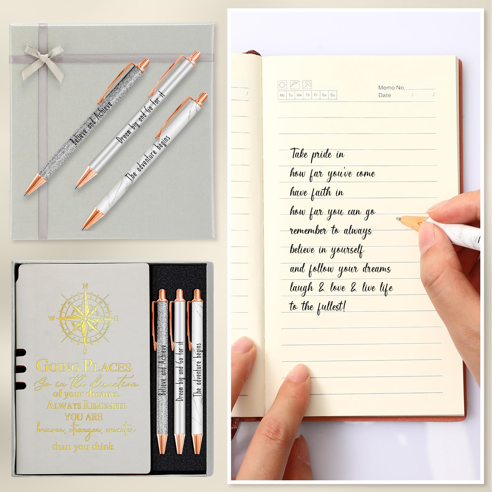 5-Piece Inspirational Journal Gift Set - Leather Notebook & Ballpoint Pen with Gift Box - Motivational Graduation Gifts for College, Senior & Middle School Students - Perfect for Graduation, Birthday & Daily Journaling