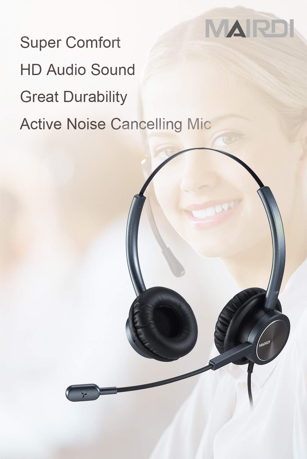 Noise Cancelling USB Headset with Mic Mute - Stereo Computer Headphones for Office/Call Center - Compatible with PC, Microsoft Teams, Skype - Clear Voice for Voice Recognition & Conference Calls - Perfect for Remote Work, Online Meetings & Customer Service