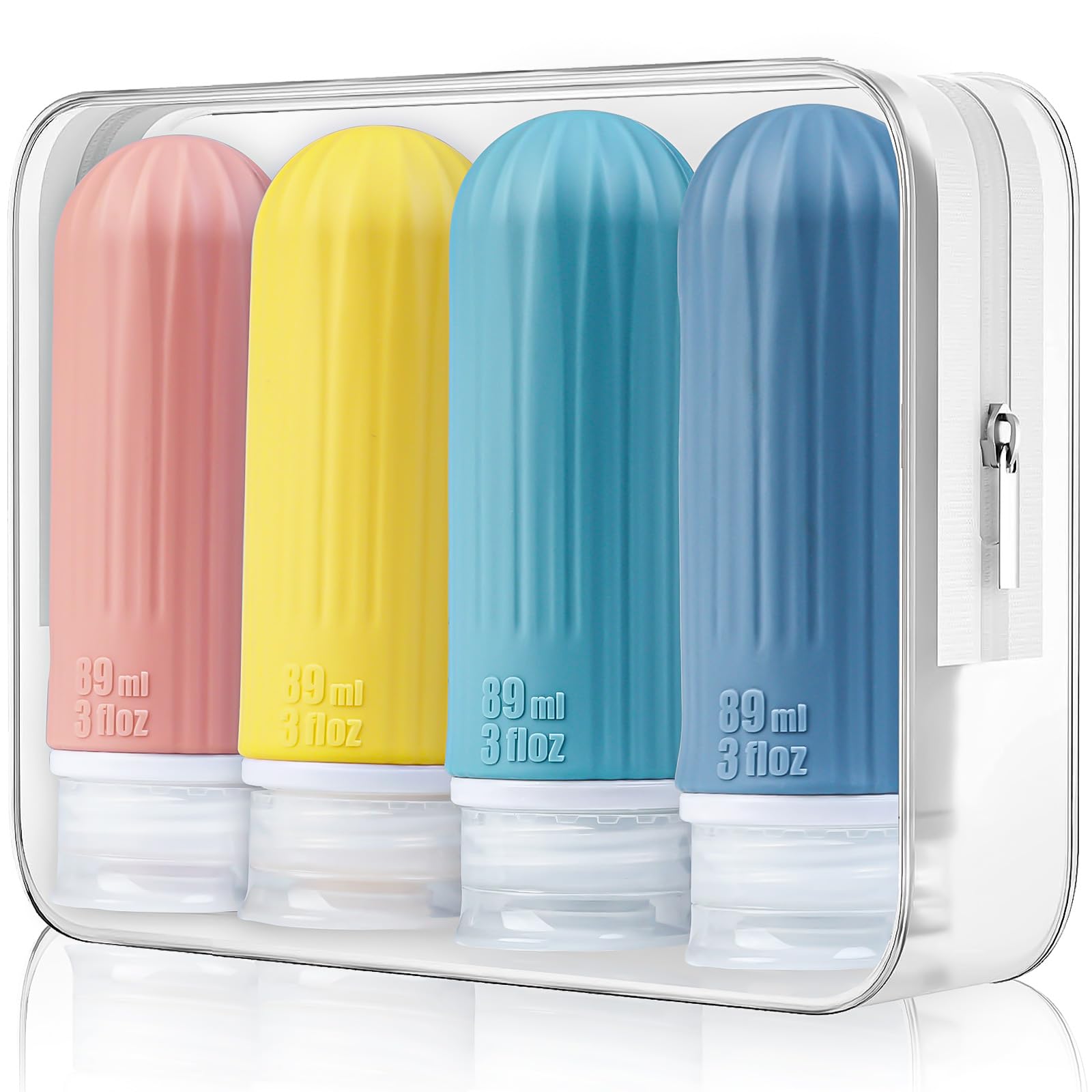Leak Proof Travel Bottles 3oz - Empty Refillable Toiletry Containers with Labels & Clear Travel Bag - Perfect for Airplane Carry-On, Gym, and Vacation Essentials