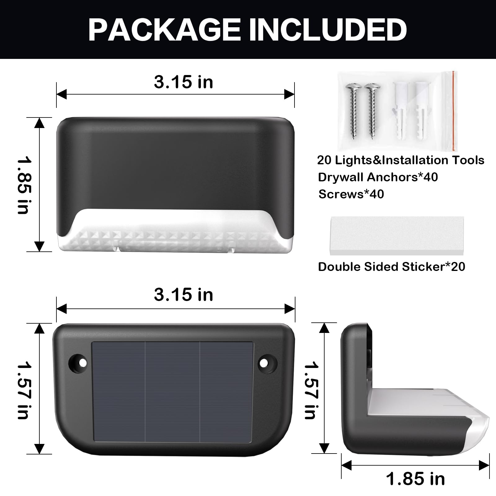 20 Pack Solar Deck Lights Outdoor Waterproof - LED Solar Step Lights for Stairs, Fence, Yard, Patio, Garden Pathway - Perfect for Nighttime Safety & Landscape Lighting