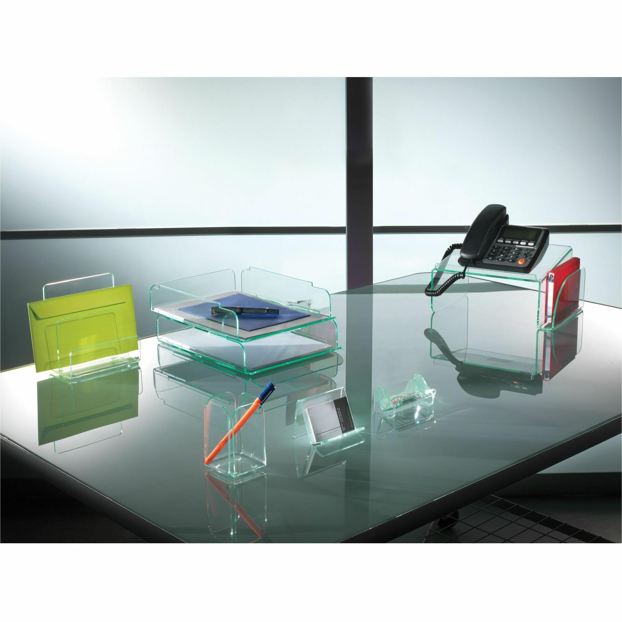 Lorell Clear/Green Phone Stand - Adjustable Desktop Smartphone Holder for iPhone, Android - Perfect for Home, Office, Video Calls & Hands-Free Viewing