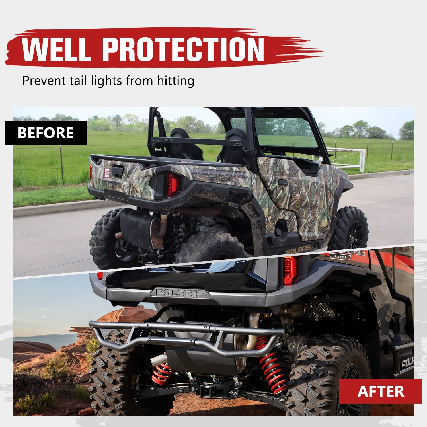 HAKA TOUGH Heavy Duty Rear Bumper & Brush Guard for Polaris General 1000 (2016-2024) - Compatible with General 4 1000/XP 1000/XP 4 1000, OEM #2884345 Replacement - Off-Road Protection & Vehicle Accessories for Adventure & Trail Riding