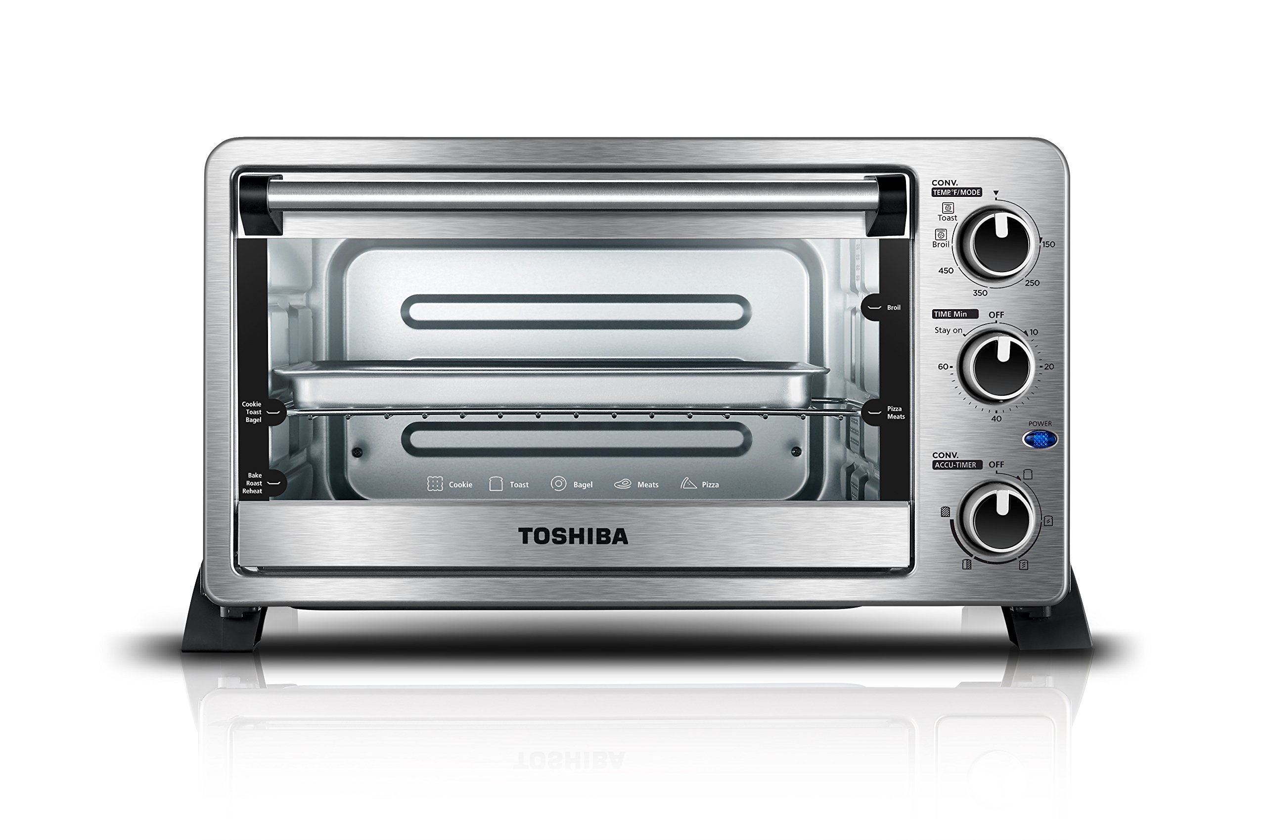 Toshiba MC25CEY-SS 25L Stainless Steel Convection Toaster Oven with Bake, Broil & Toast Functions - Fits 6 Slices of Bread or 12-inch Pizza - Perfect for Small Kitchens, Dorms & RV Cooking