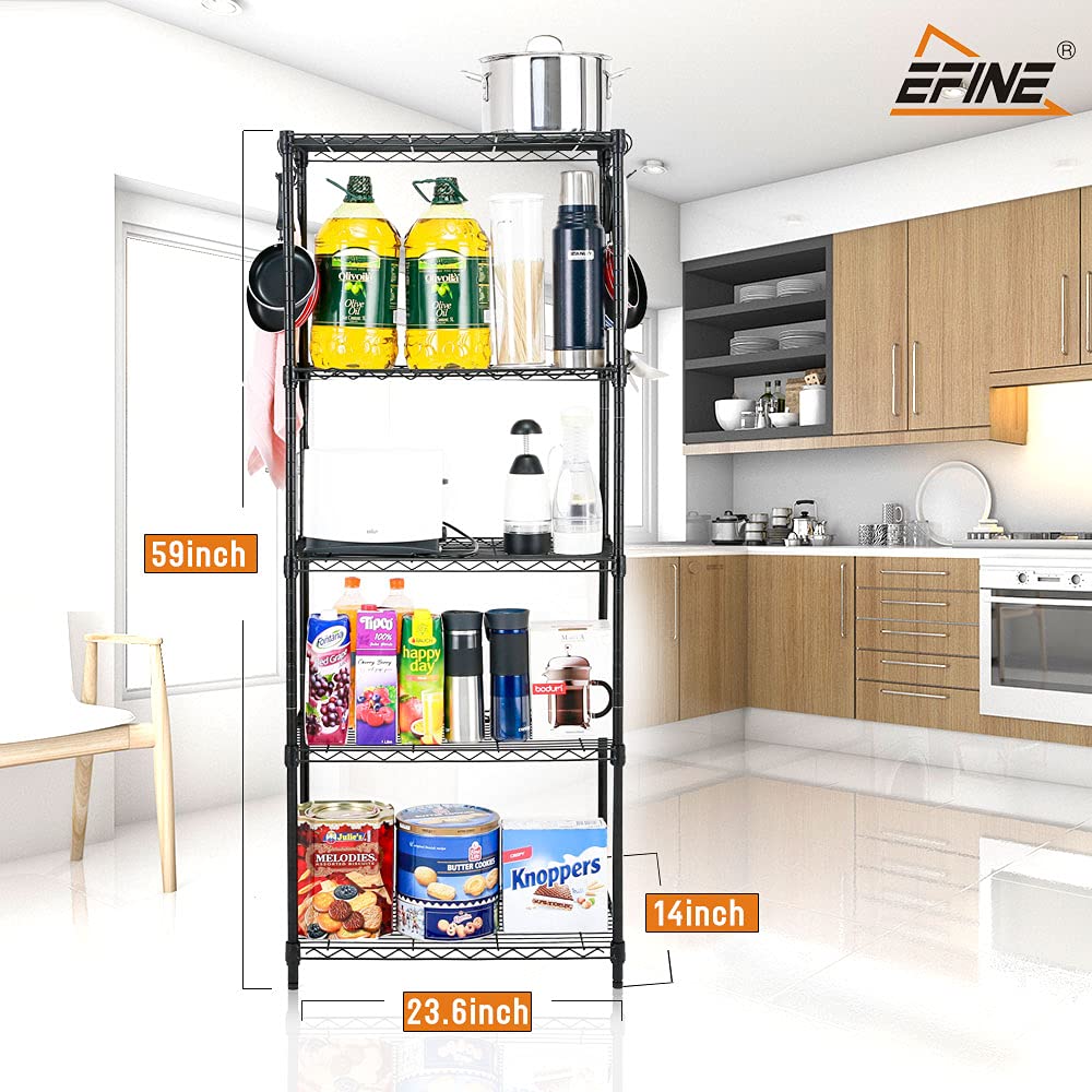 EFINE 2-Pack 5-Shelf Heavy Duty Steel Wire Shelving Unit with Adjustable Shelves, NSF Certified, 100lbs Capacity Per Shelf - Black (23.6
