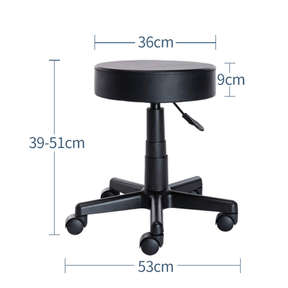 Adjustable Rolling Swivel Stool with PU Leather Round Seat Cushion - Backless Office Chair with Wheels for Kitchen, Desk, Salon & Workstation (Black) - Perfect for Hairdressers, Chefs, Lab Technicians & Home Office Use