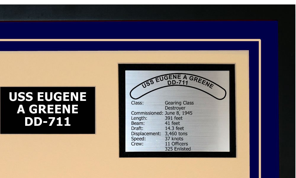 USS Eugene A Greene DD 711 Navy Ship Model - Framed Blue Display for Home & Office Decor | Military Memorabilia & Nautical Theme Gifts