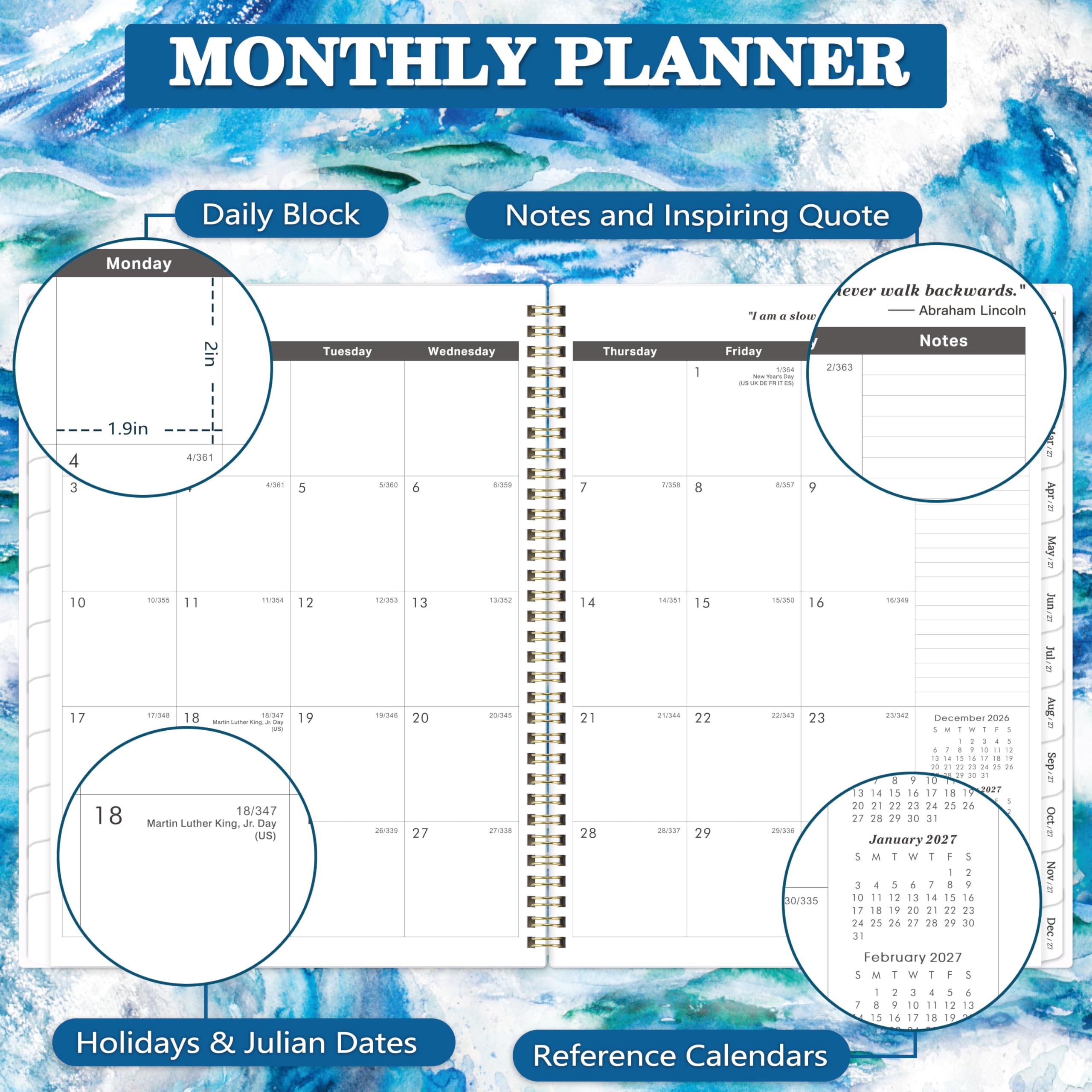 2025-2028 Monthly Planner Calendar | 3 Year Planner (36 Months) with Tabs, Pockets & Twin-Wire Binding | 9