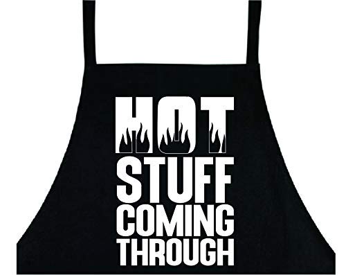 Funny BBQ Apron for Men - Dabbledown Hot Stuff Coming Through Manly Grilling Apron - Perfect for Cooking, Grilling & Outdoor Parties - Great Gift for Dad, Husband & Grill Masters
