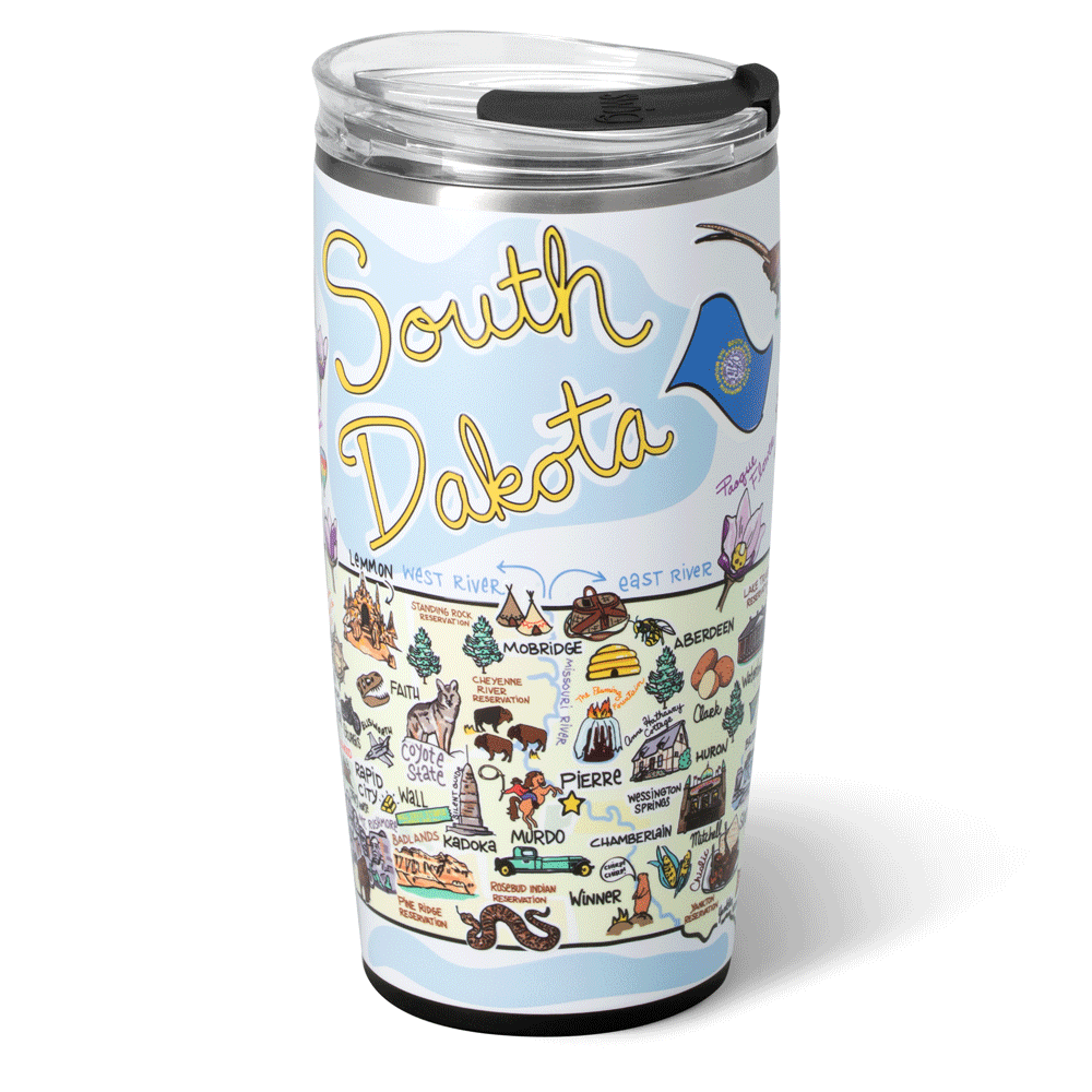 22oz South Dakota Tumbler - Insulated Stainless Steel Travel Mug with Lid & Straw - Perfect for Coffee, Tea & Cold Drinks at Home, Office or Outdoor Adventures