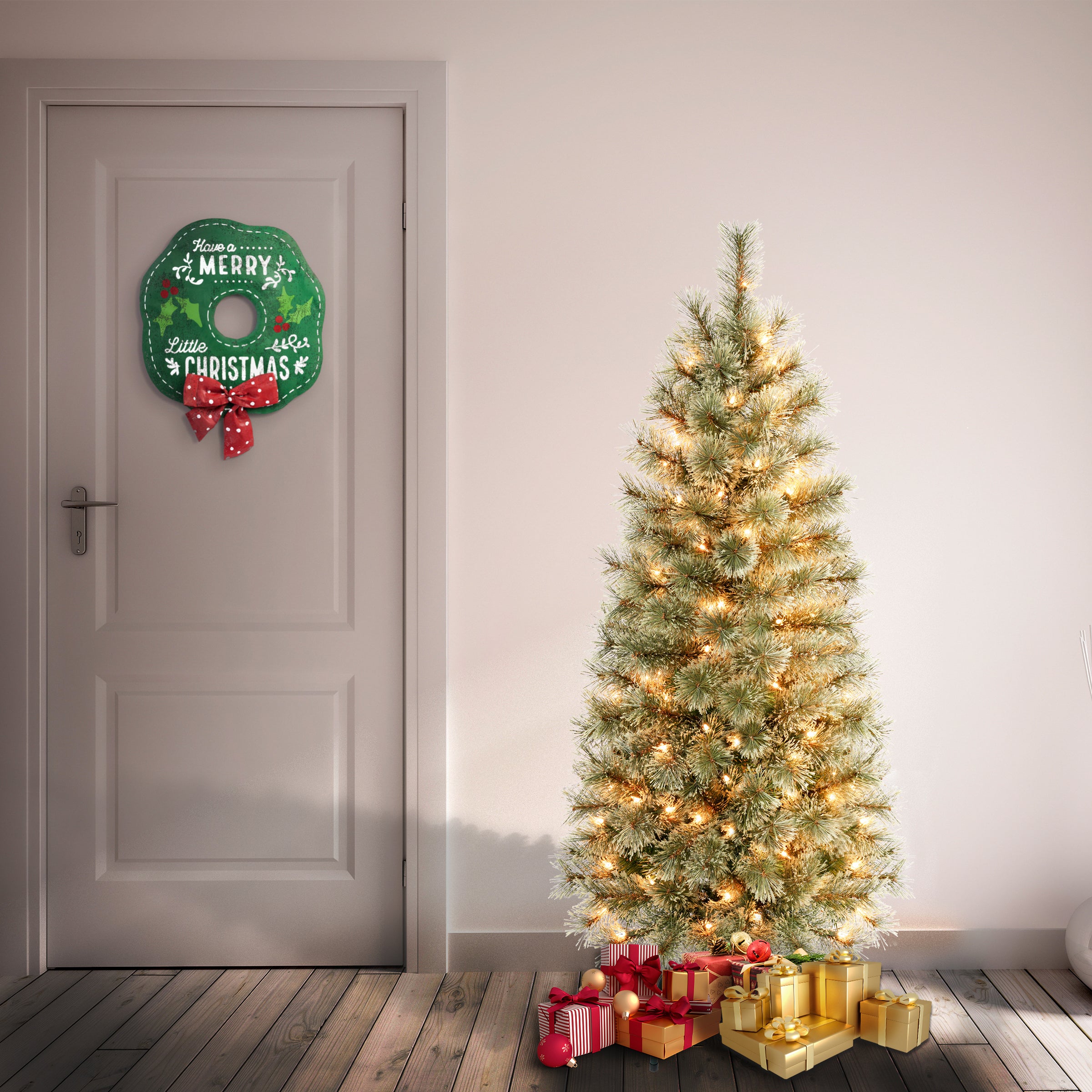 4.5 ft Pre-Lit Arcadia Pine Cashmere Slim Artificial Christmas Tree with Clear Lights - Perfect for Small Spaces, Apartments, and Holiday Decor
