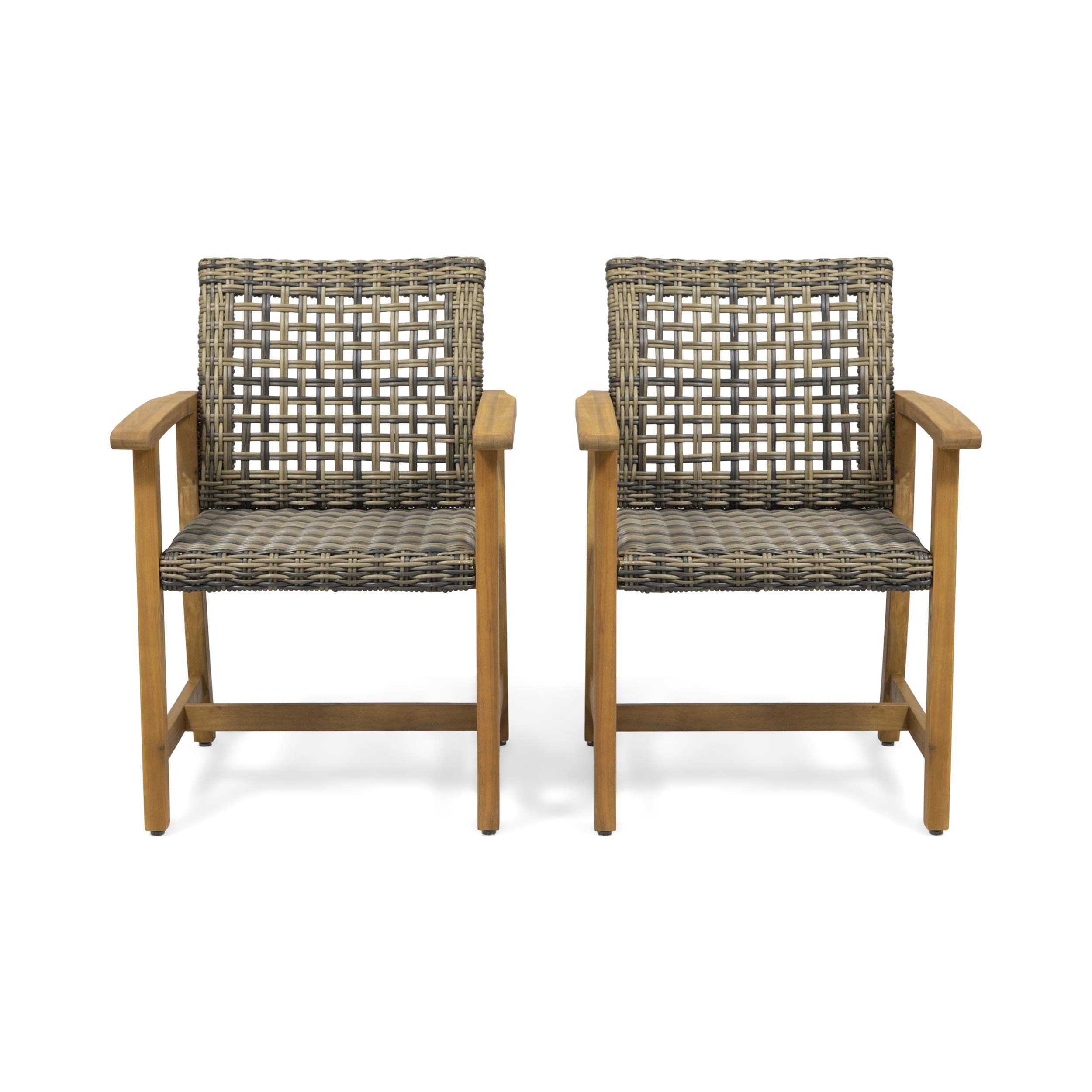 Premium Acacia Wood & Wicker Outdoor Dining Chairs (Set of 2) - Natural & Gray - Weather-Resistant Patio Furniture for Garden, Poolside & Backyard Dining