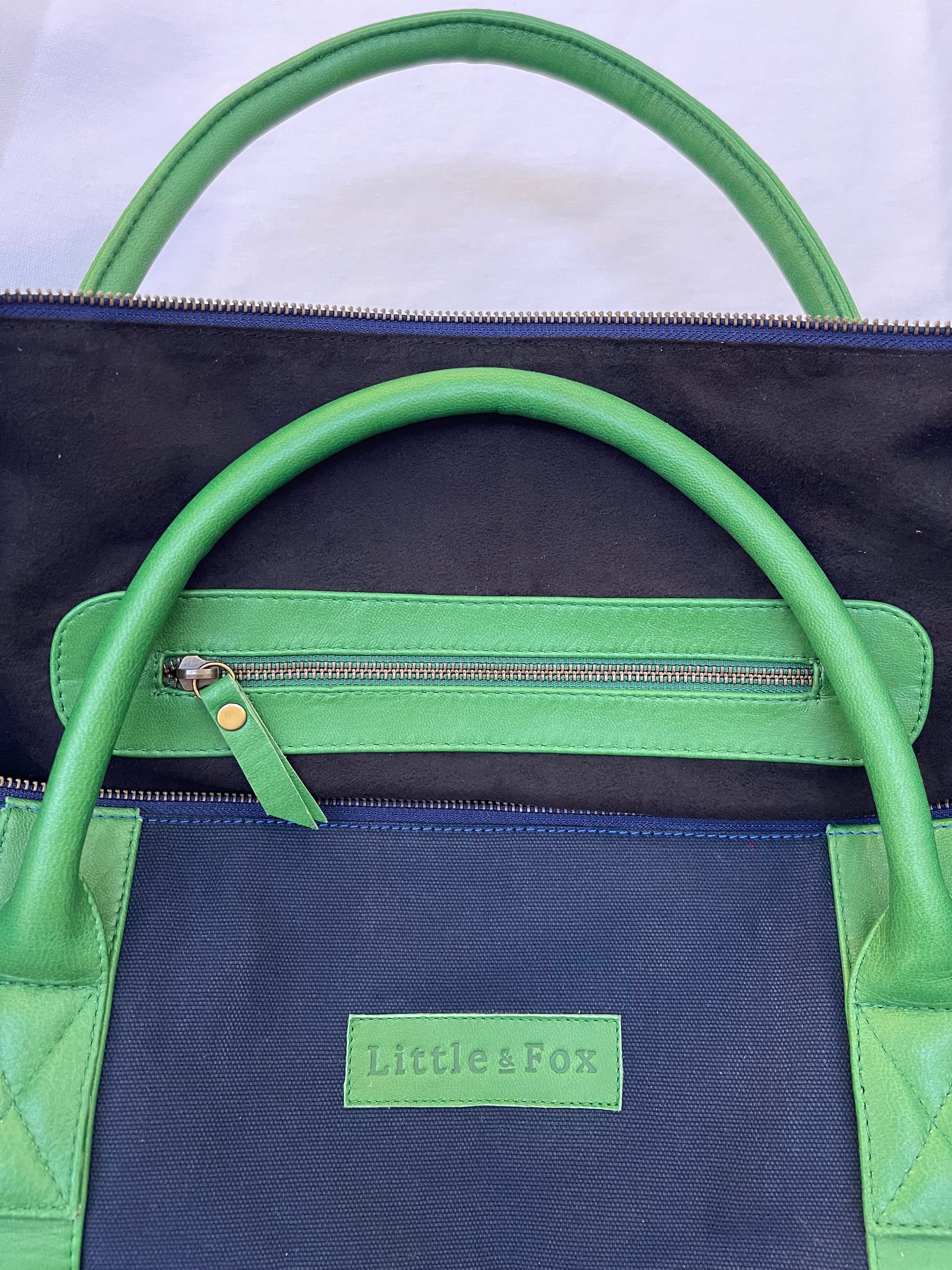 The Little & Fox Weekender Bag - Stylish Indigo Blue with Premium Emerald Leather - Perfect for Travel, Weekend Getaways & Daily Commute