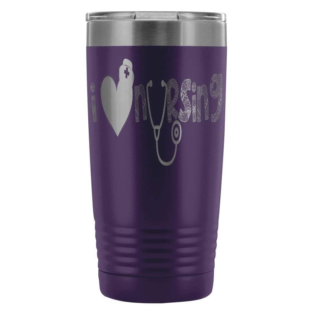 ODDITEES 20oz Stainless Steel Nurse Tumbler - Laser Etched 'I Love Nursing' Insulated Cup for Coffee & Tea (Purple) | Perfect Gift for Nurses, Nursing Students & Healthcare Workers