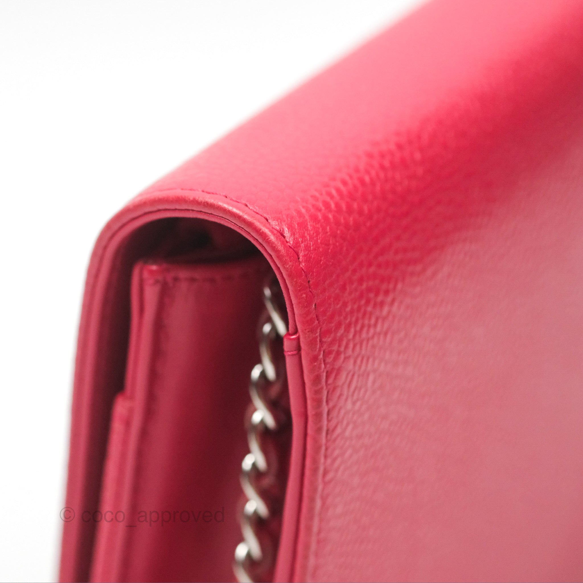 Chanel CC Wallet On Chain WOC in Dark Pink Caviar Leather with Silver Hardware - Perfect for Evening Events, Parties & Luxury Fashion Accessories
