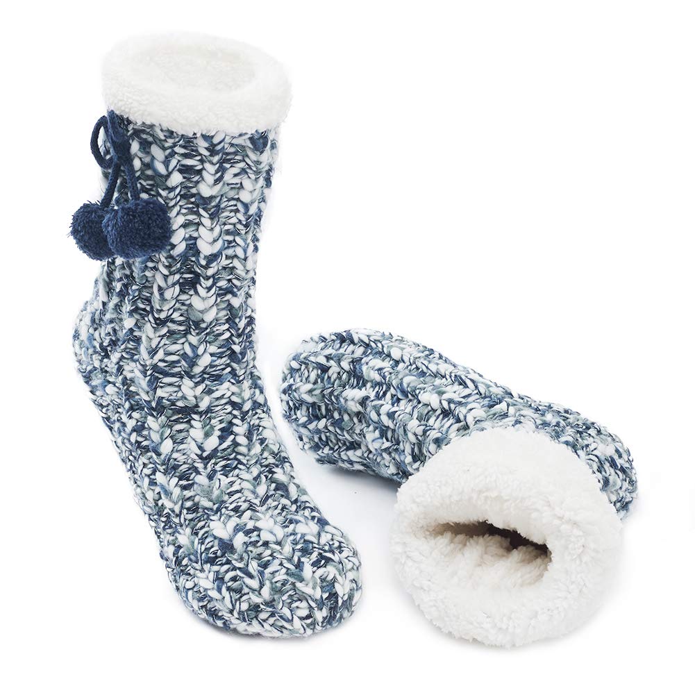 Maamgic Women's Knit Sherpa Slipper Socks - Warm Fleece Winter Booties with Grippers for Home & Gifts