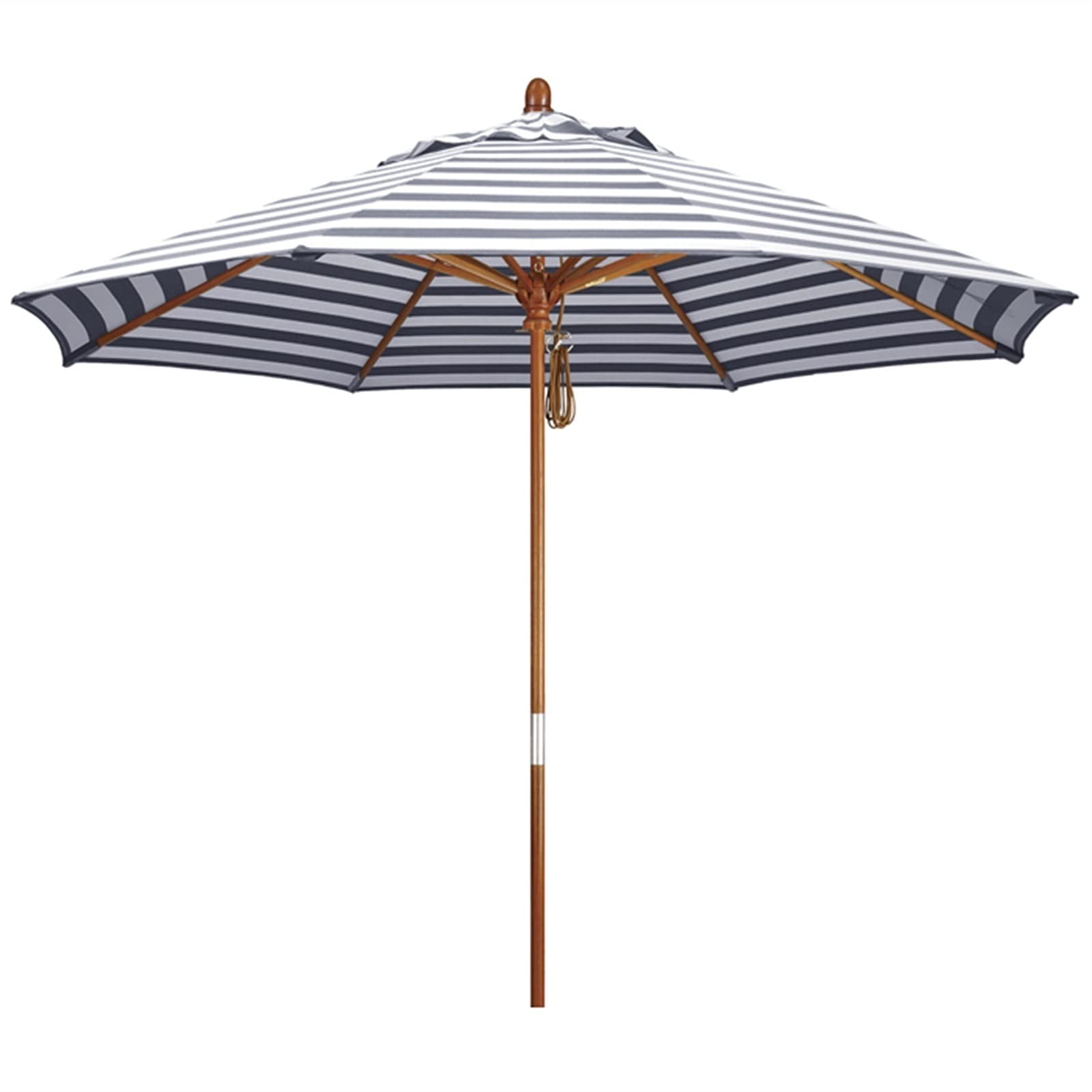 HWF 9ft & 7ft Striped Outdoor Patio Umbrella - Sunbrella Fabric Market Table Umbrella with Wooden Pole - Push Open Design for Garden, Pool, Beach - Blue & White Striped (7ft/210cm) - Perfect for Backyard BBQs, Poolside Lounging, and Beach Picnics