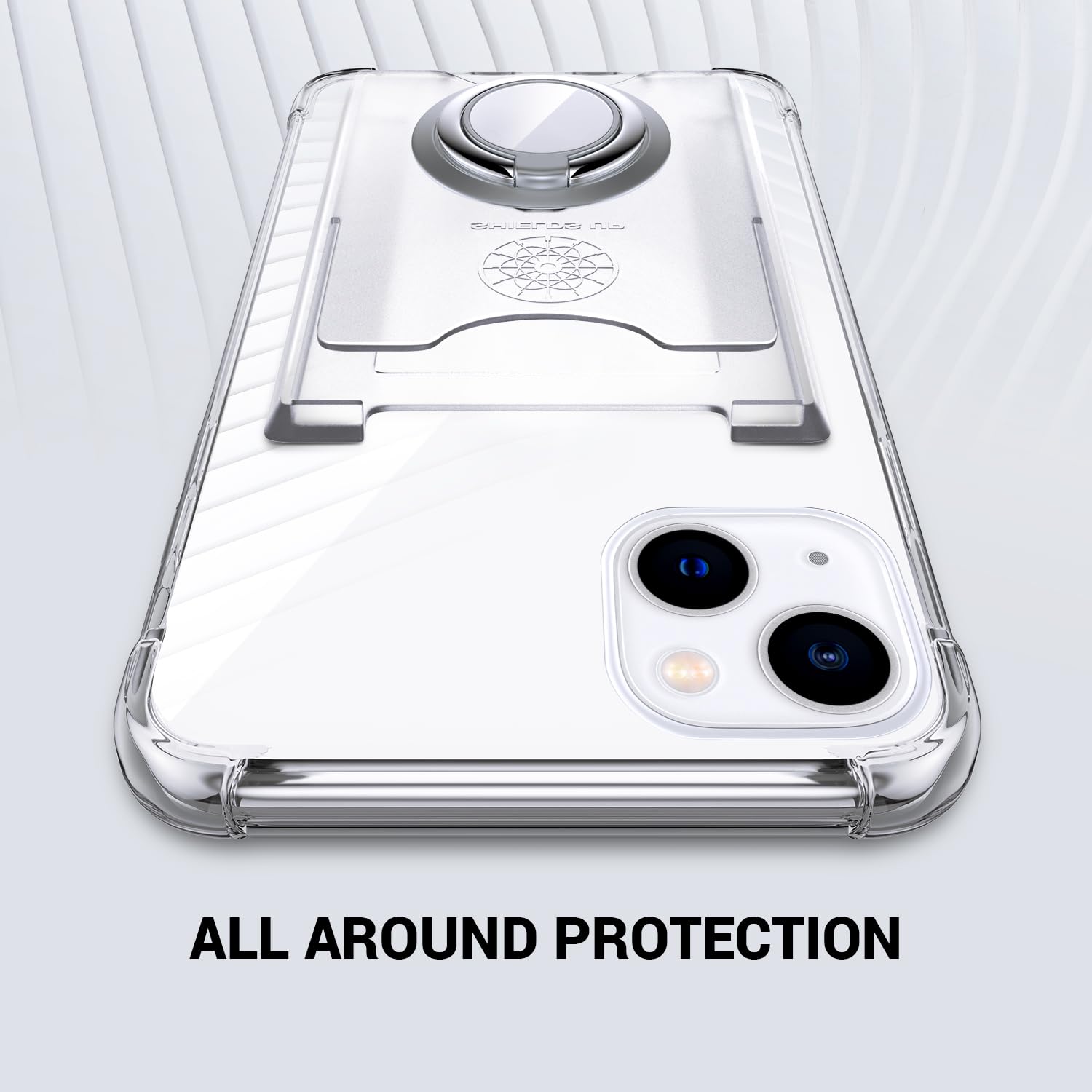 Shields Up iPhone 15 Plus Case (6.7 inch) - Slim Clear Protective Cover with Built-in Wallet (Holds 3 Cards), Ring Stand & Kickstand | Military-Grade Drop Protection | Perfect for Everyday Use, Travel & Hands-Free Viewing