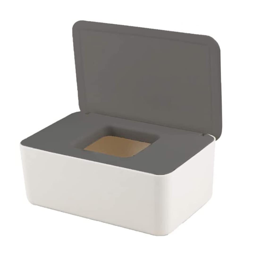 Eioflia Wipe Storage Box with Lid - Dustproof Wet & Dry Tissue Holder for Home, Office, Car (Gray White) | Organize Baby Wipes, Makeup Removers & Cleaning Wipes in Style