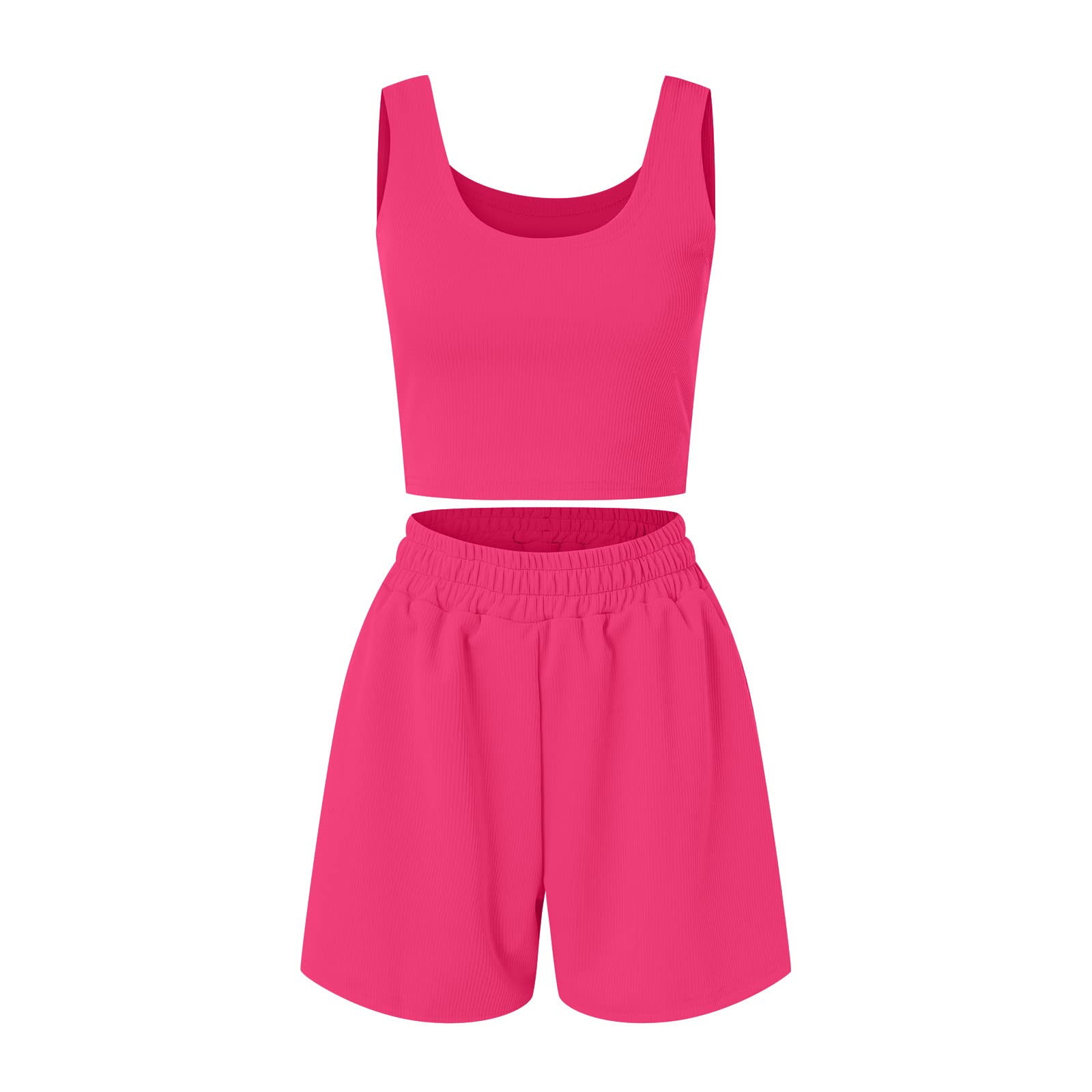 Women's 2-Piece Gym Outfit - Sleeveless Crop Top & High Waist Shorts Set for Summer Workouts | Perfect for Yoga, Running & Fitness Training
