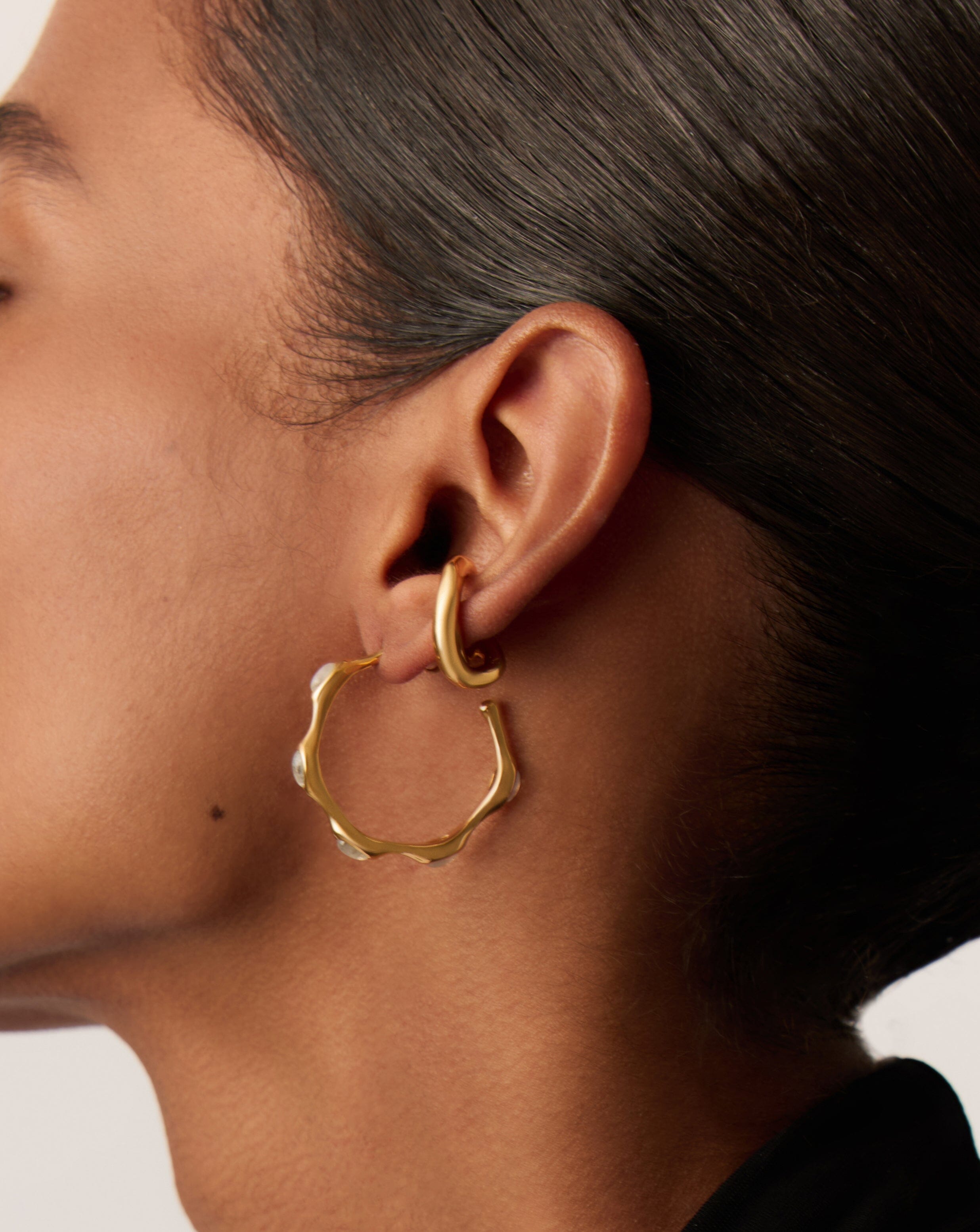Magma Gemstone Medium Hoop Earrings - 18k Recycled Gold Plated Sterling Silver | Boho Chic Jewelry for Women | Perfect for Everyday Wear, Date Nights & Special Occasions