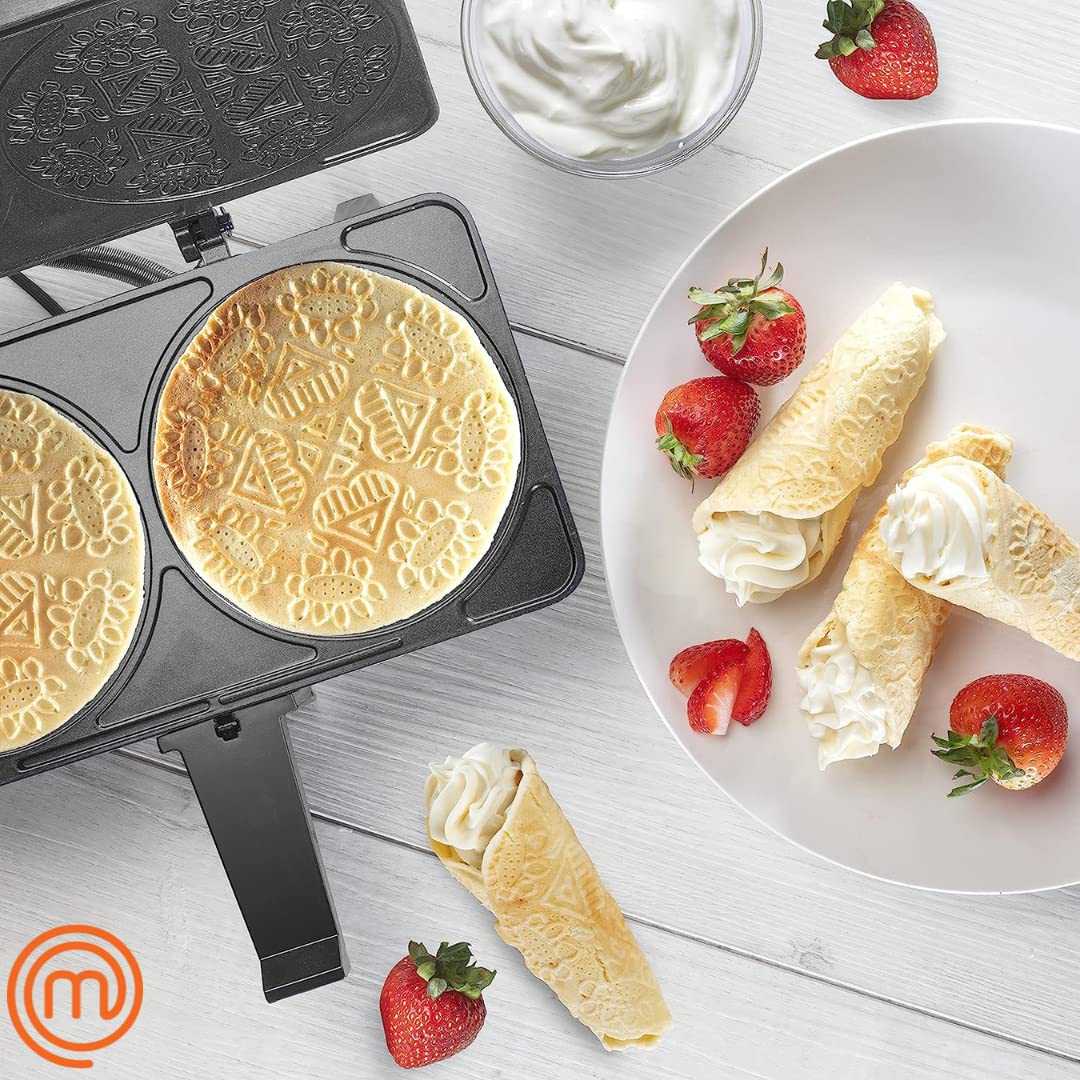 MasterChef Krumkake Baker - Electric Nonstick Iron Press for Homemade Pizzelle Cookies, Cannoli Shells & Waffle Cones - Perfect for Holiday Gifts, Family Baking & Italian Dessert Making
