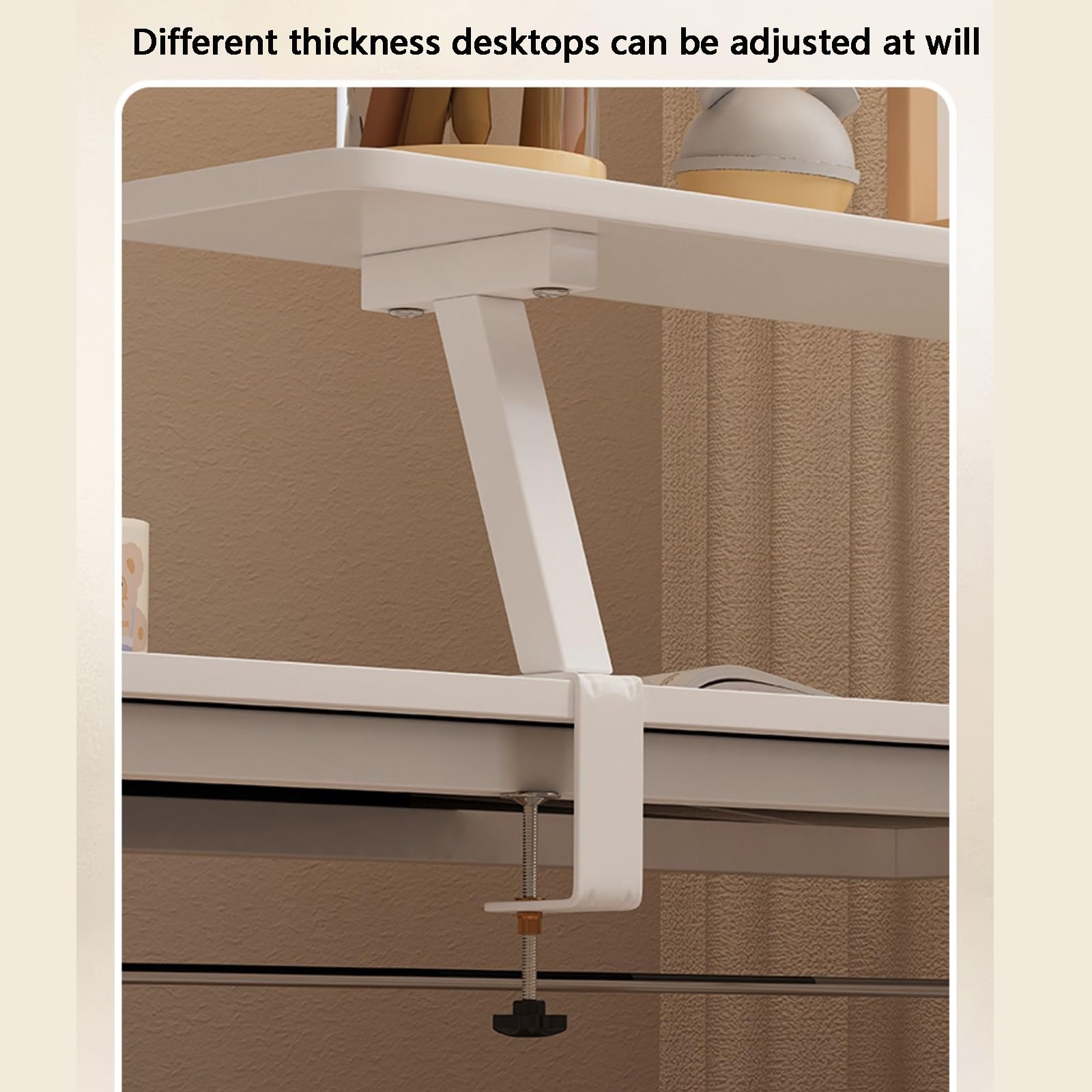 Clamp-On Desk Hutch Organizer - 60x20cm White Multipurpose Shelf for Laptop, Monitor & Office Supplies | Space-Saving Dorm Desk Extension, Computer Riser & Countertop Organizer | Perfect for Home Office, Study Room & Small Workspaces