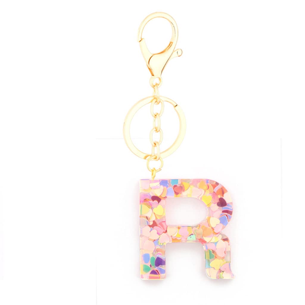 Clear Heart Sequins A-Z Alphabet Resin Keychain for Women - Personalized Initial Letter Key Ring, Bag Charm Accessories | Perfect for Gifts, Backpacks, and Key Organization