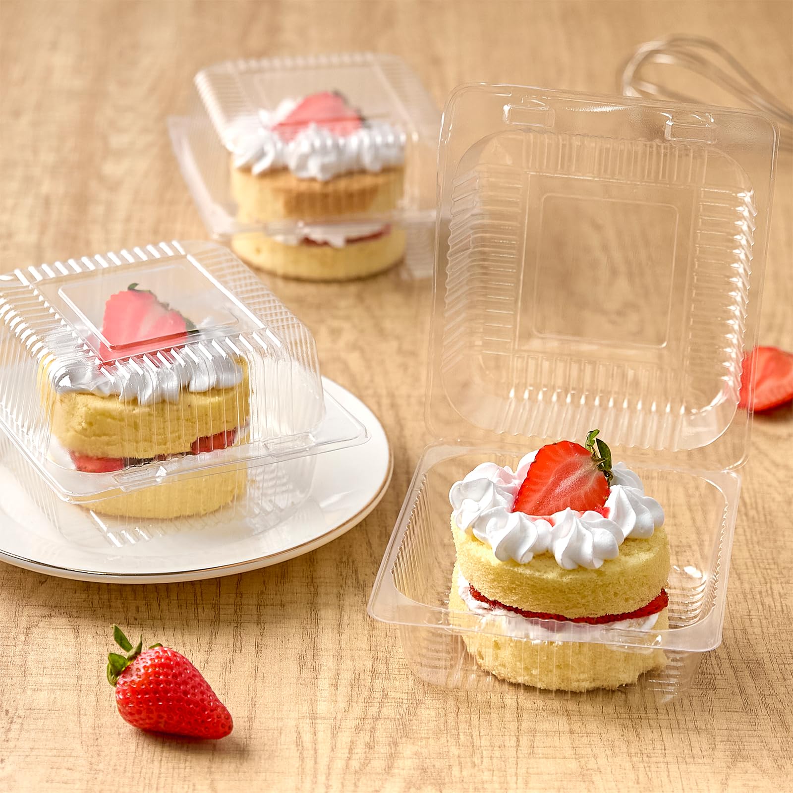 50 Pack Clear Plastic Clamshell Food Containers - Square Cake Slice Containers with Hinged Lids | Disposable To-Go Boxes for Cookies, Desserts, Fruits, Salads & Sandwiches | Perfect for Bakery, Party Favors, Catering & Meal Prep