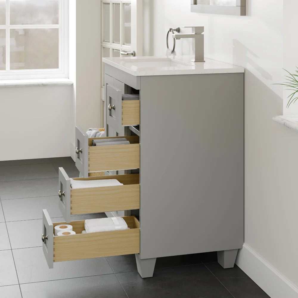 Eviva Acclaim 24 Inch Modern Bathroom Vanity Set with Carrara Quartz Countertop - Perfect for Small Bathrooms, Powder Rooms & Master Bath Renovations