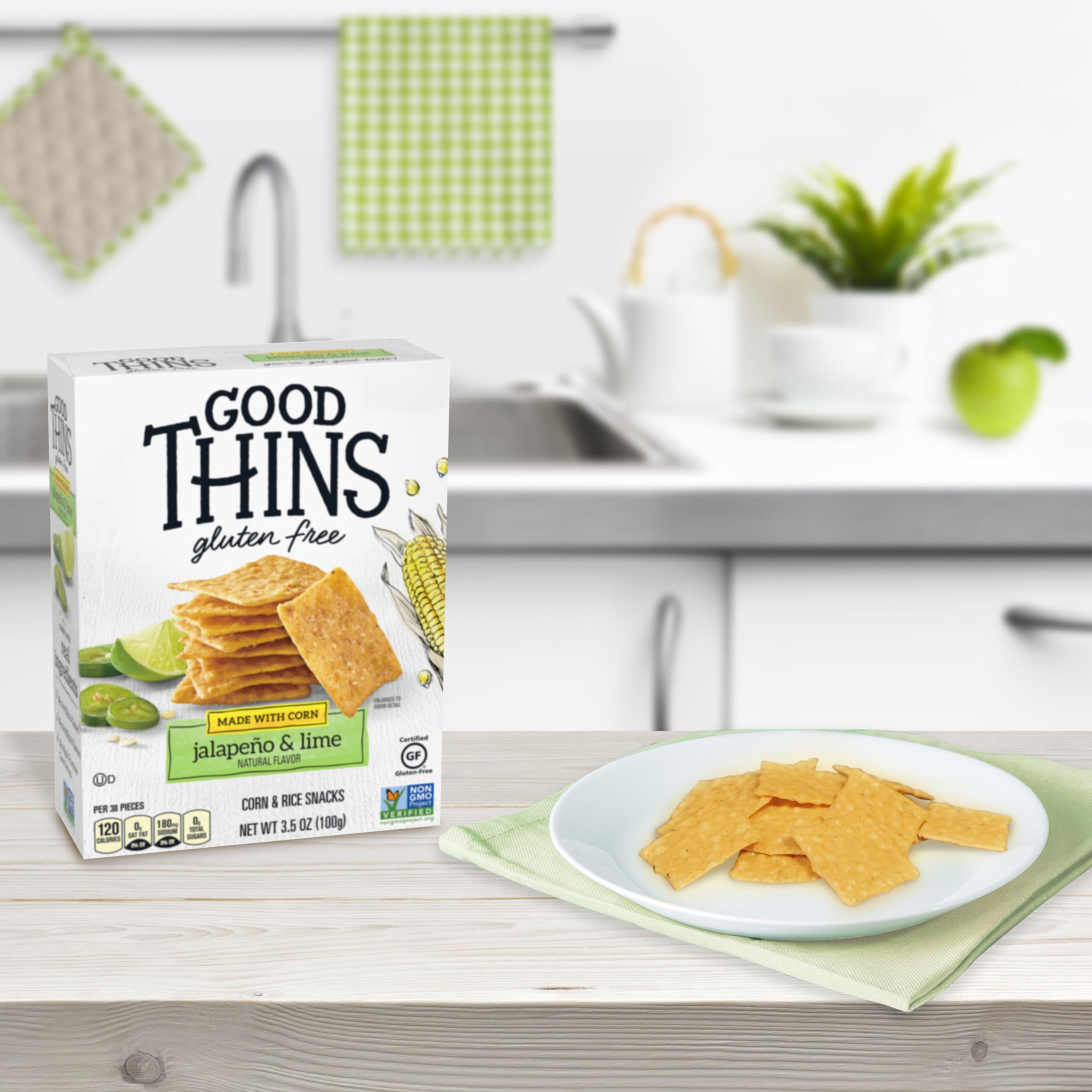 Gluten Free Jalapeño & Lime Corn & Rice Snacks - Bulk Pack of 6 (3.5 oz Boxes) | Healthy Crackers for Parties, School Lunches & On-the-Go Snacking