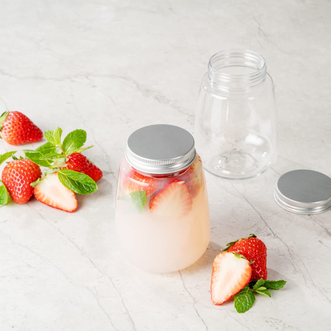 Restaurantware Bottle Tek 12oz Clear Plastic Juice Bottles (100-Pack) with Aluminum Lids - Disposable Empty Containers for Juicing, Tea, Smoothies & Cocktails | Perfect for Restaurants, Cafes & Home Use