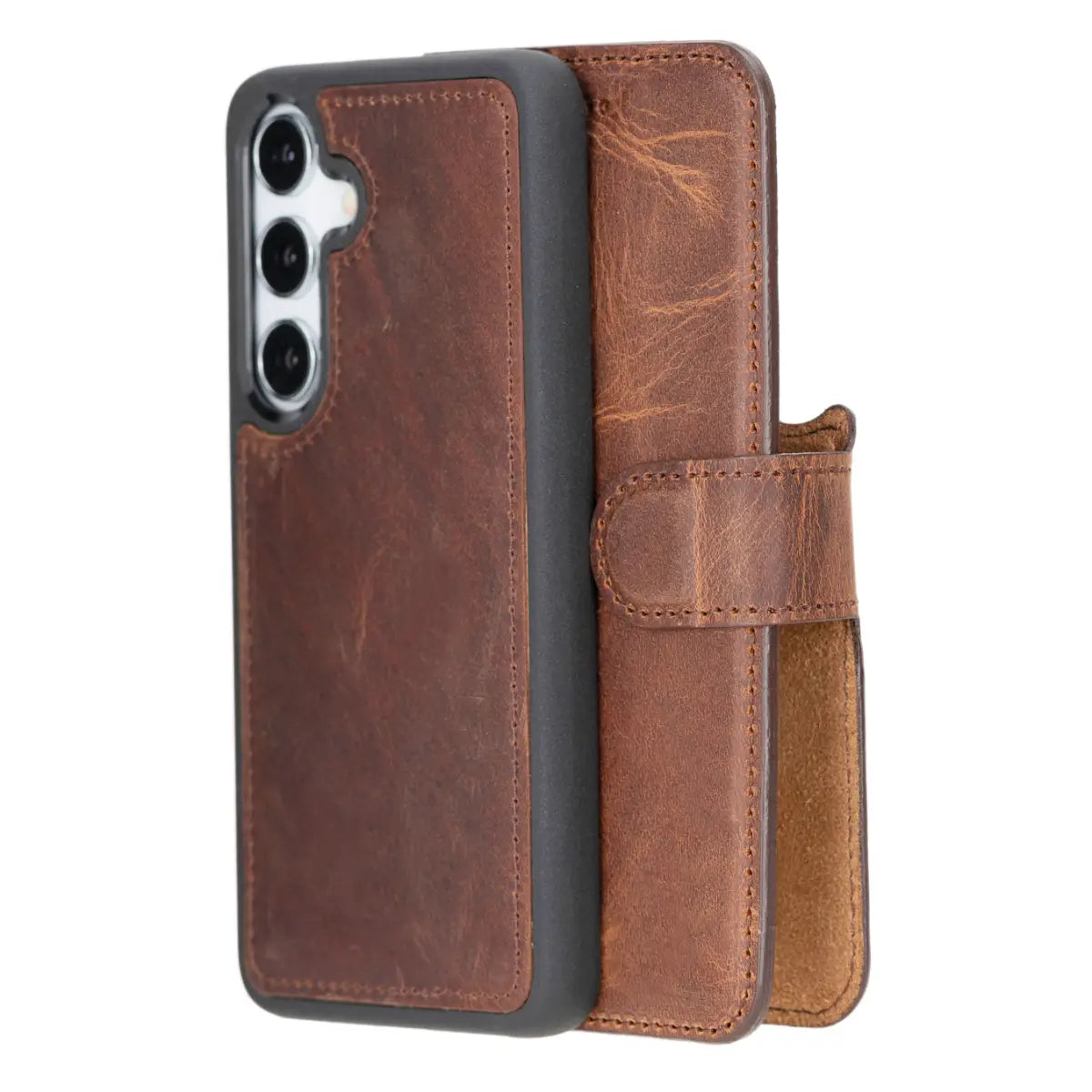 Premium Distressed Brown Magnetic Leather Wallet Case for Samsung Galaxy S25 - Slim Protective Cover with Card Slots & Strong Magnetic Closure (Perfect for Daily Use, Travel & Business)