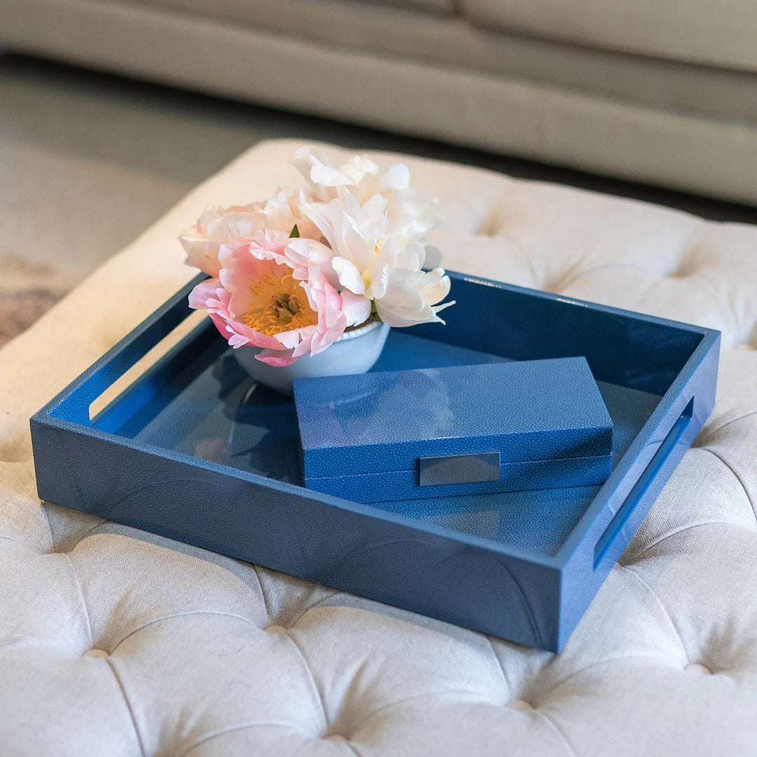 Elegant Blue Shagreen Jewelry Box with Silver Plated Trim - Perfect for Organizing Necklaces, Rings & Earrings | Gift for Women & Home Decor