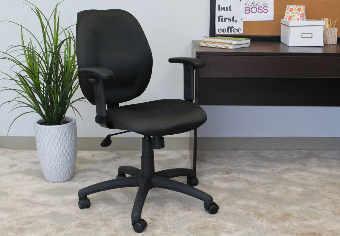 Boss Mid Back Task Chair with Adjustable Arms - Ergonomic Office Chair for Home & Work - Black (Model B1014) | Perfect for Long Hours at Desk, Computer Work & Conference Rooms